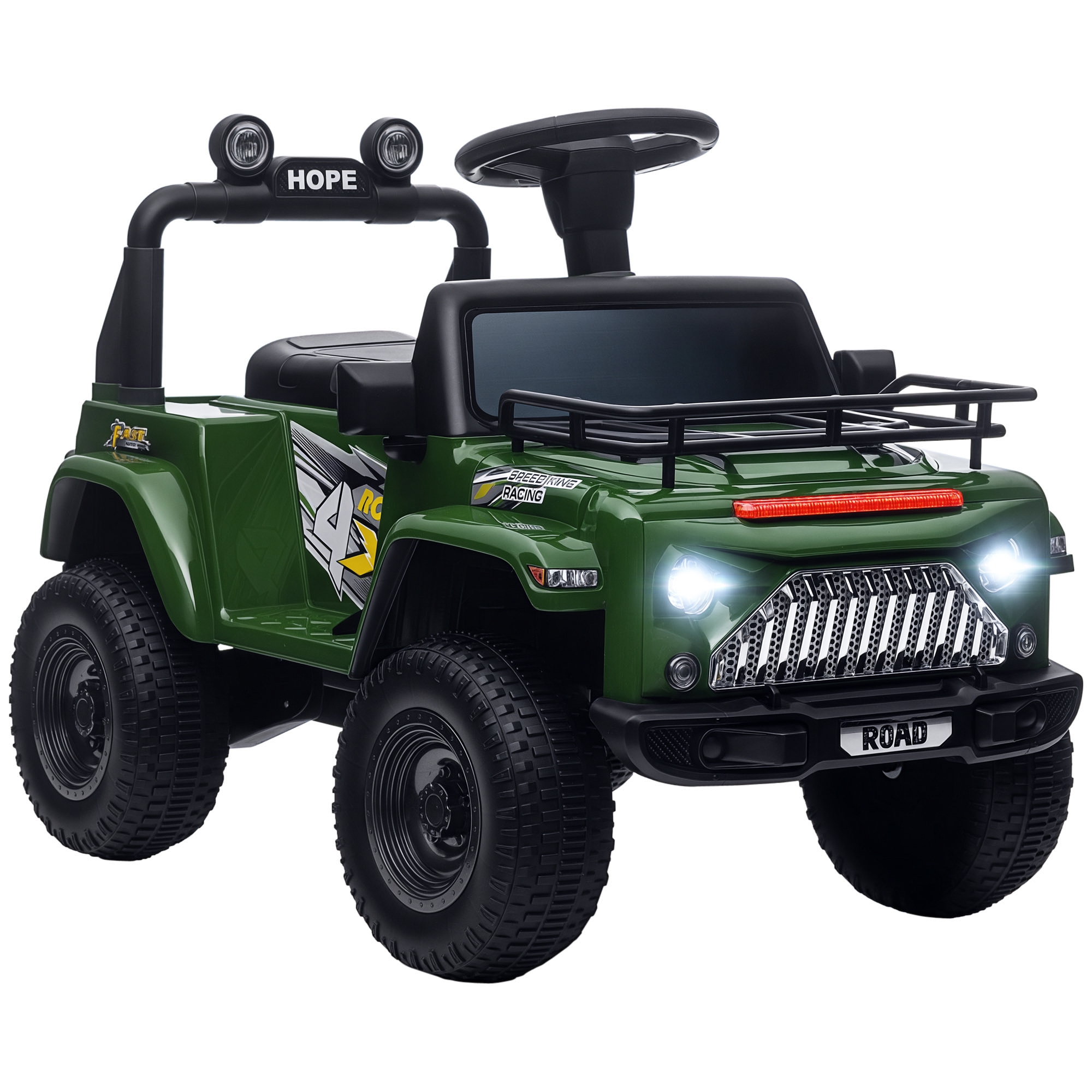 HOMCOM Mașină 4x4 electrică pentru copii, cu spațiu de depozitare viteză 3 km/h faruri claxon muzică 3-5 ani | Aosom Romania