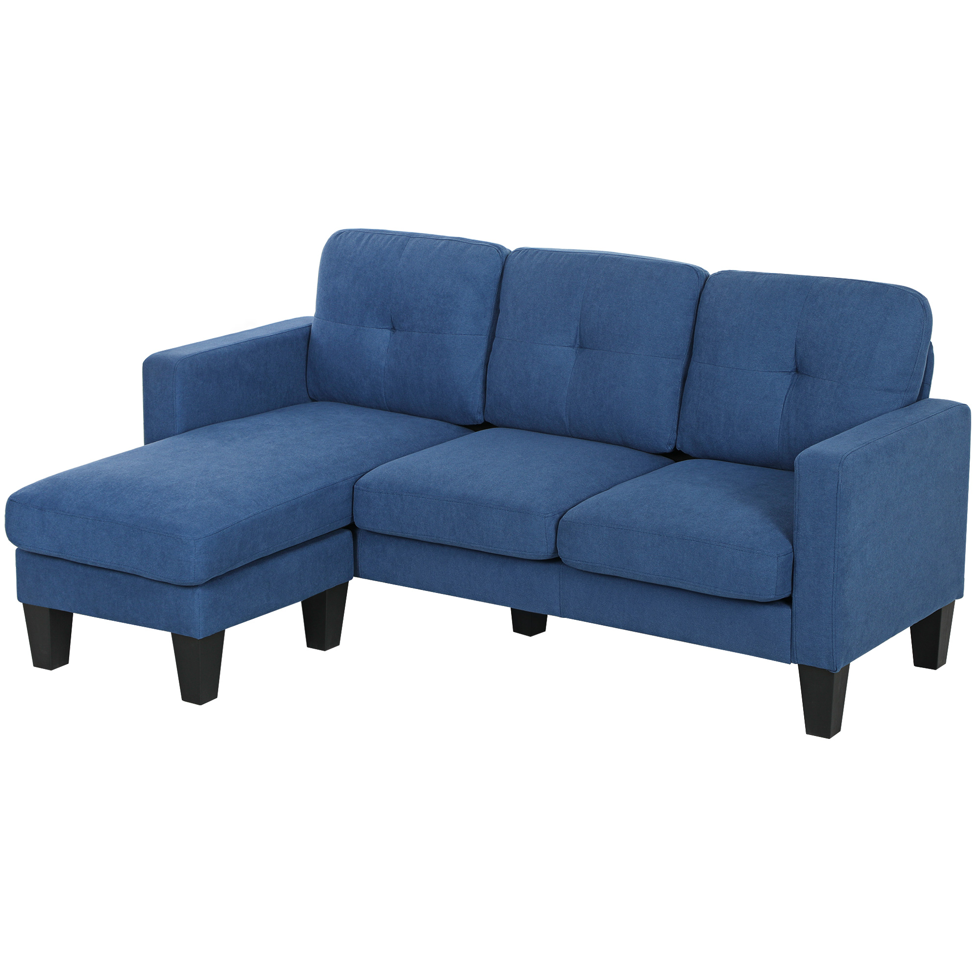 HOMCOM Canapé d'angle 3 Places méridienne réversible droite ou gauche, salon, grand confort, dossier capitonné, bleu