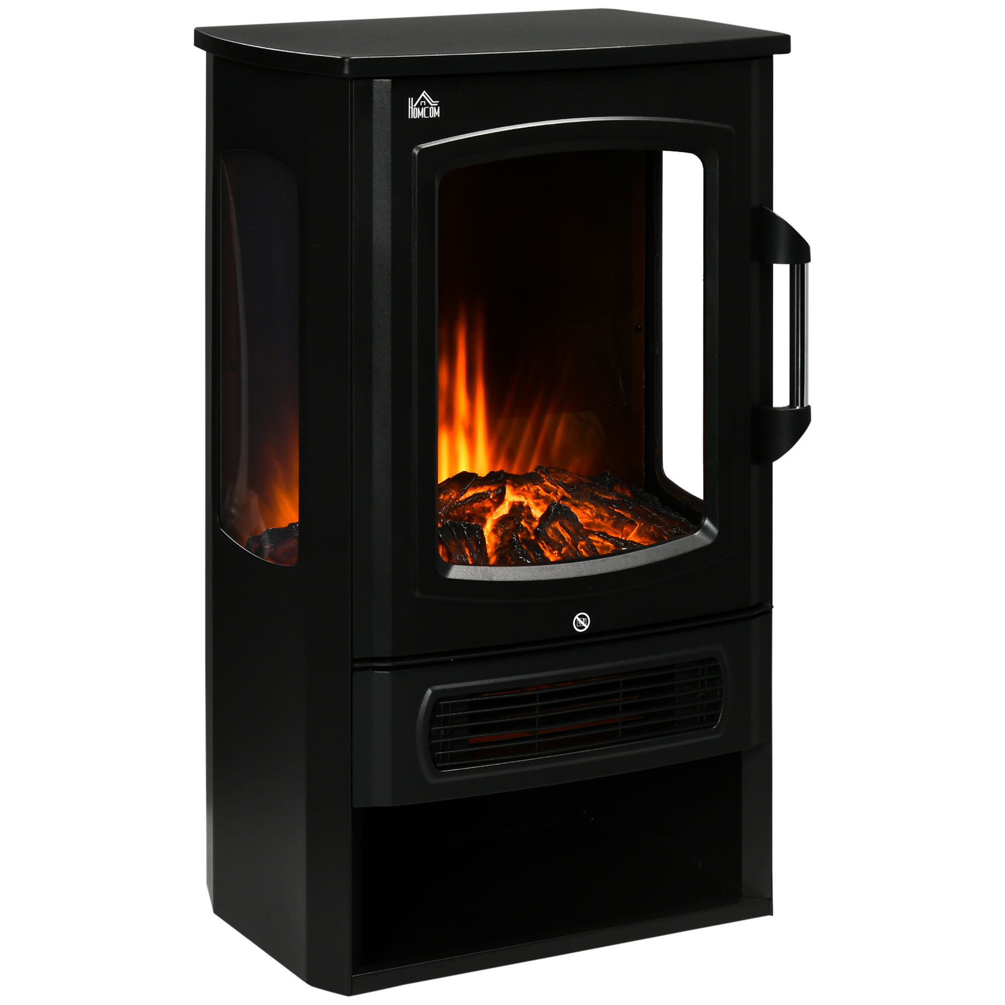 HOMCOM Soba electrică, flăcări realiste, 2 moduri de încălzire, protecție împotriva supraîncălzirii, oțel, negru, 44,5 x 32 x 74 cm | Aosom Romania