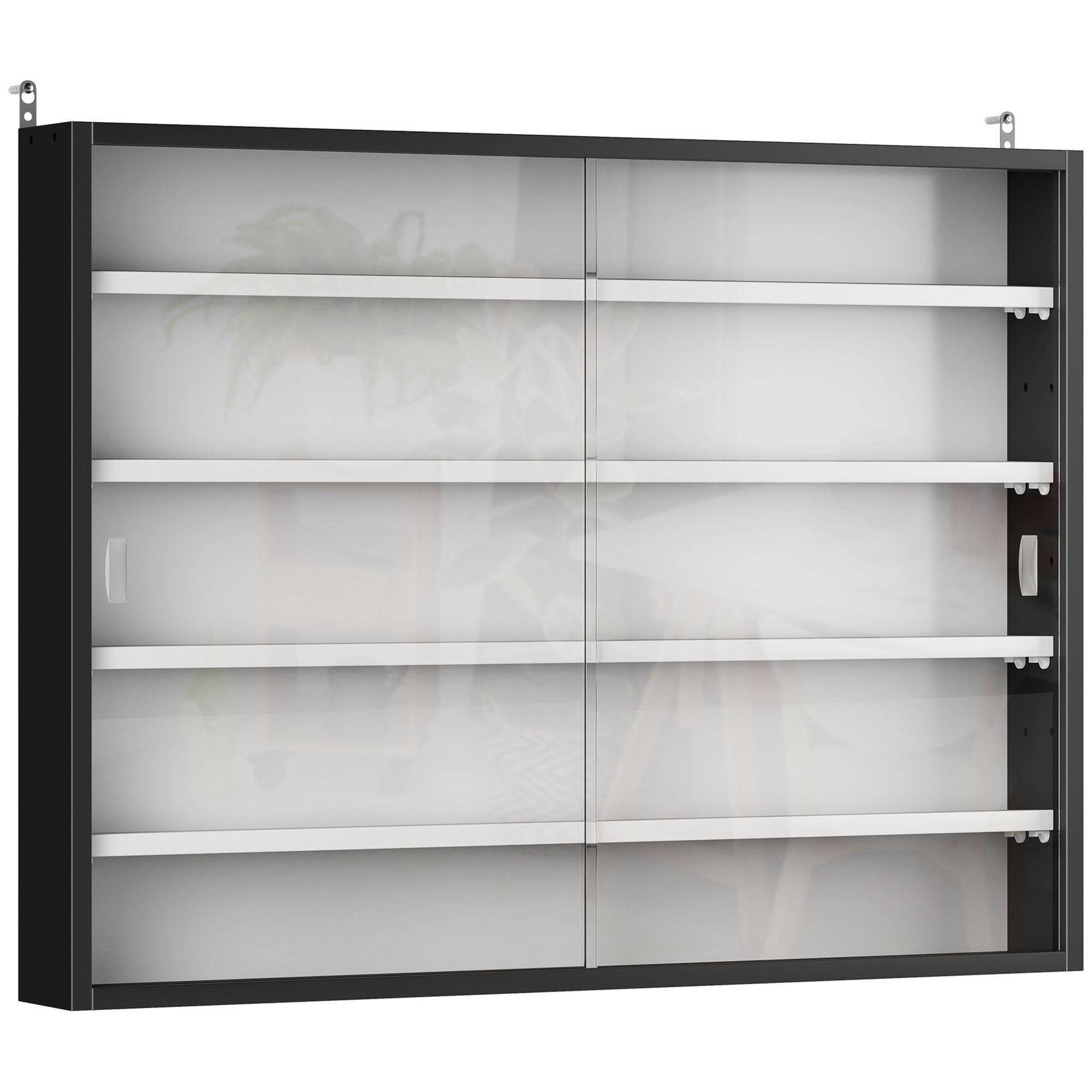 HOMCOM 5-Tier Wall Display Shelf Unit Cabinet w/ 4 Adjustable Shelves Glass Doors Home Office Ornaments 60x80cm Black/White