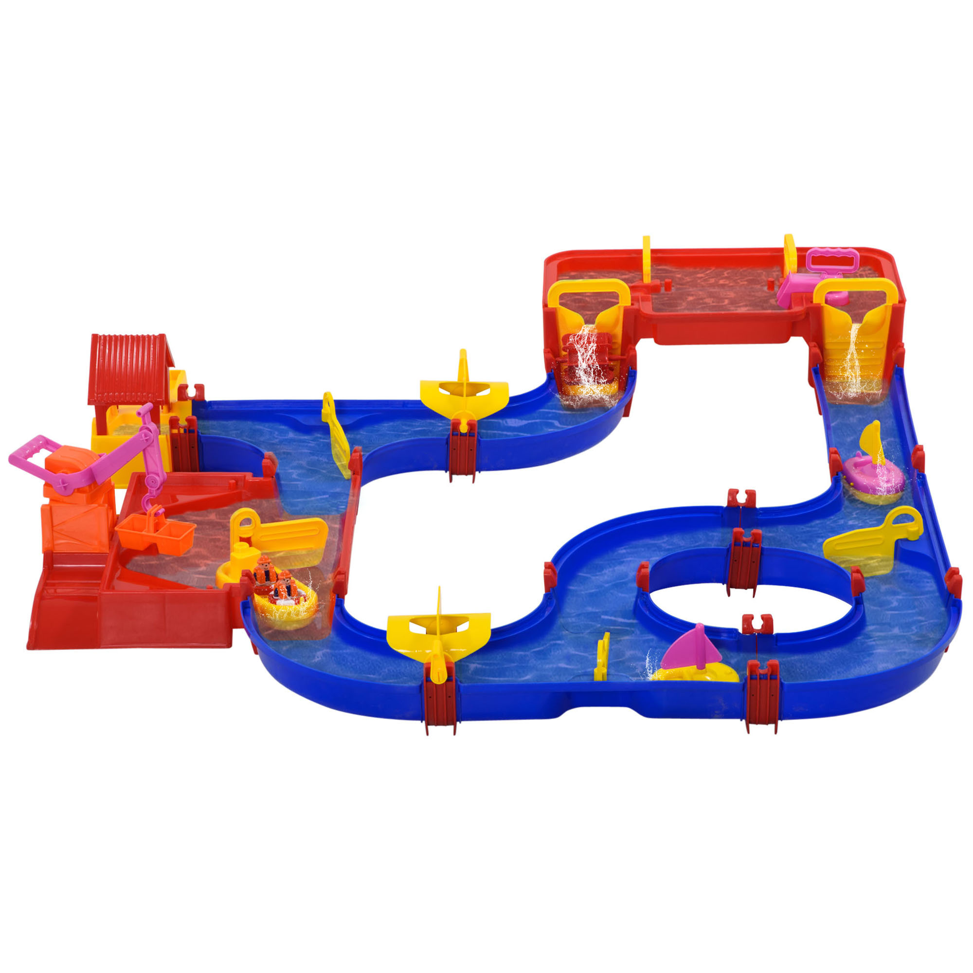 HOMCOM Kinder Wasserstraße Wasserbahnset Spielzeug Wasserspiel 78-teiliges Spielset Lernspielzeug für 3-6 Jahre Garten Outdoor Wassertisch Kinder Wasserspielspaß Kunststoff 123 x 111 x 7 cm   Aosom – HOMCOM