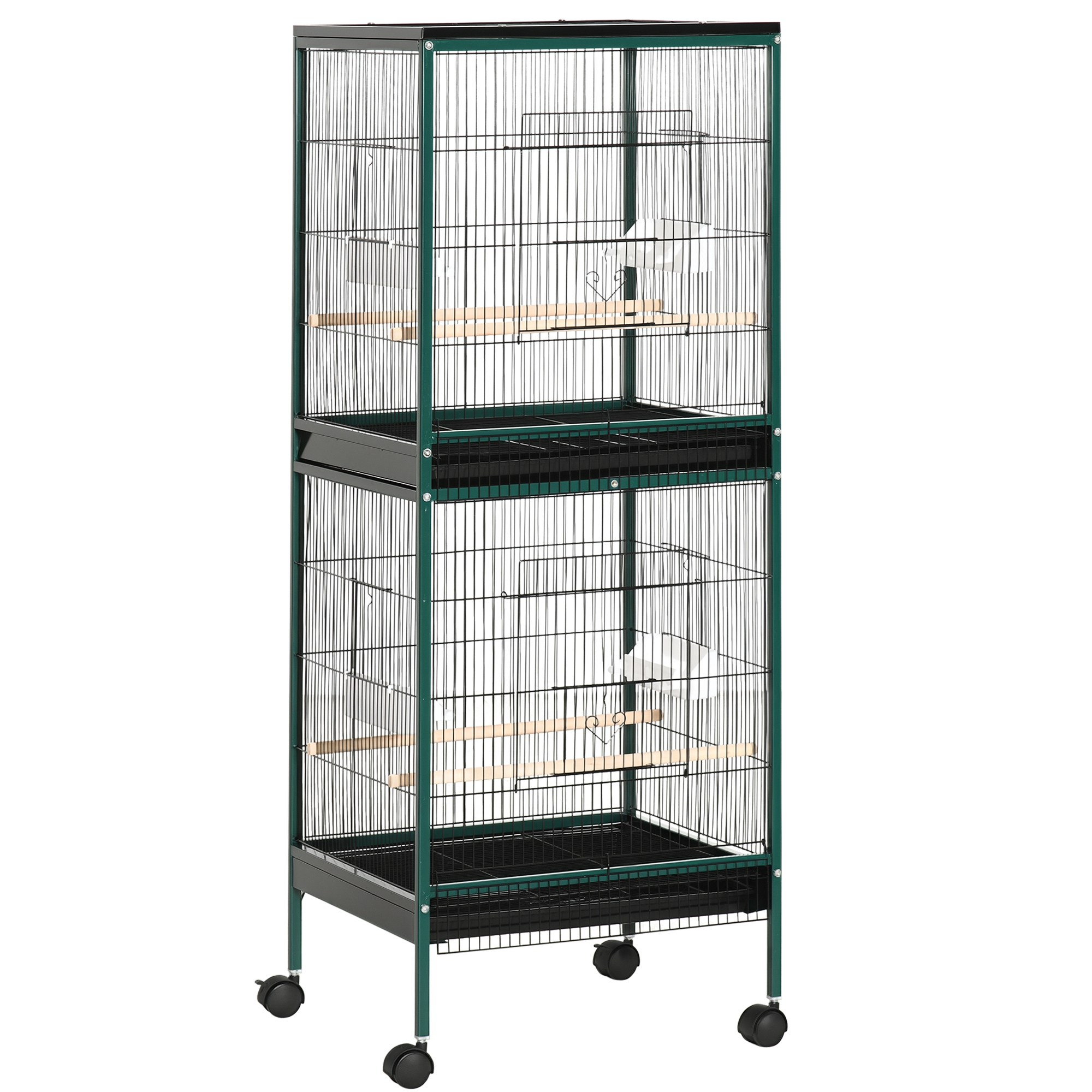 Grande Cage à Oiseaux PawHut Avec Roues - 97x58x160 Cm, Noir, Inclut Accessoires Pour Perroquets, Canaris, Perruches