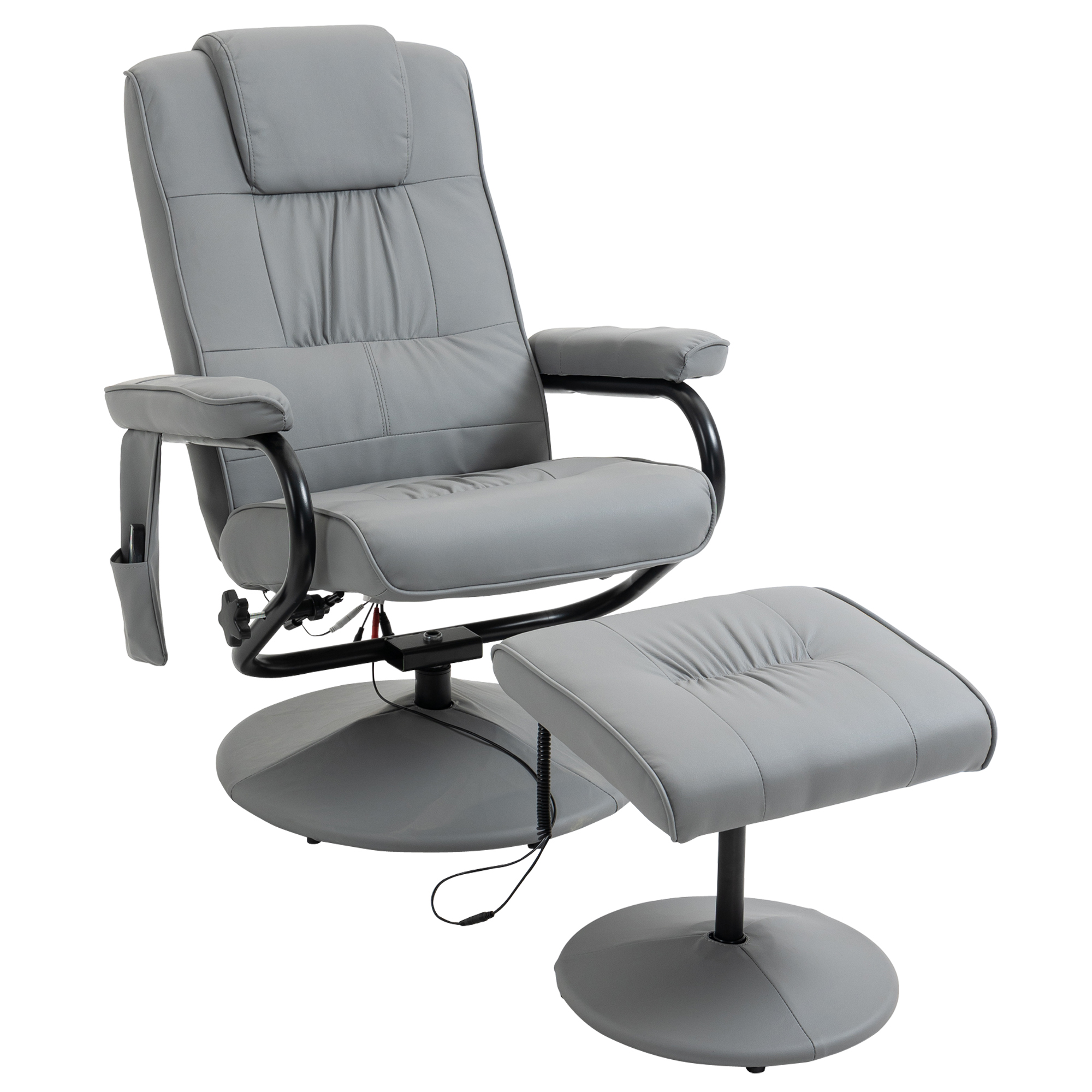 HOMCOM Sillón de Masaje Eléctrico con Reposapiés Sillón Relax Reclinable con Control Remoto y 10 Puntos de Masaje Gris