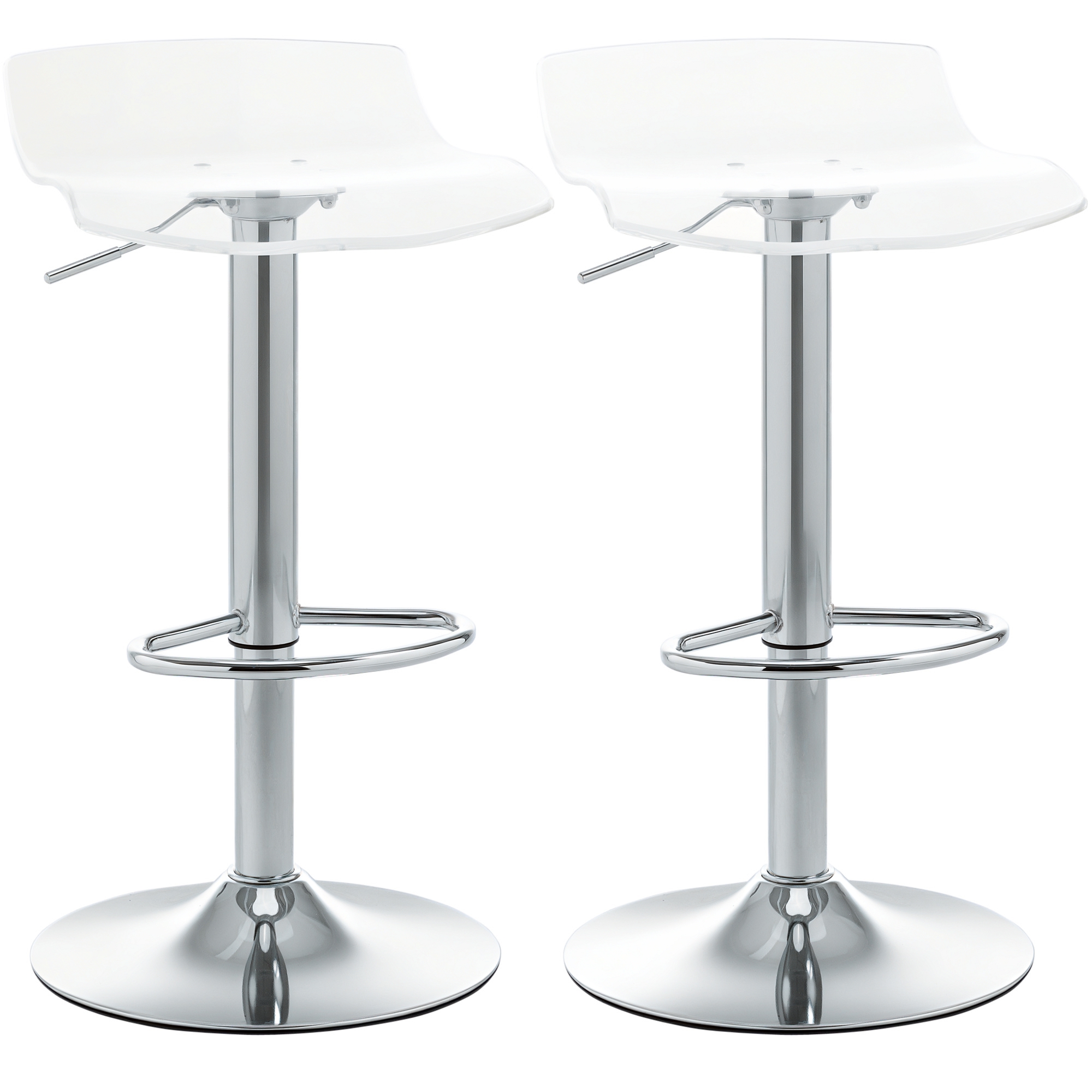 HOMCOM Lot de 2 tabourets de bar design contemporain assise acrylique et piètement métal pivotant 360°hauteur réglable avec repose-pieds