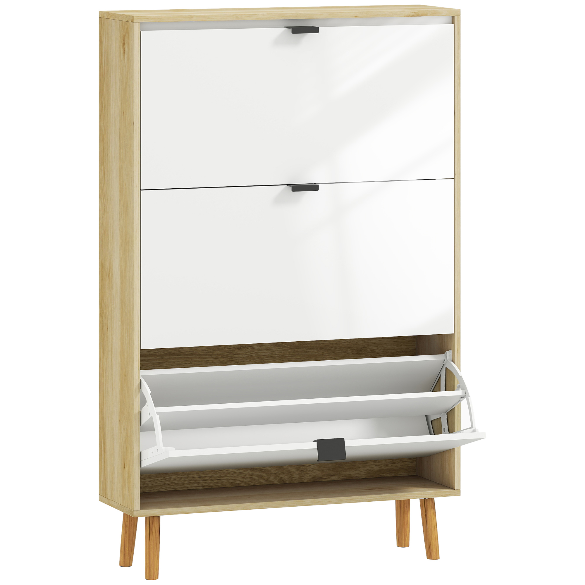 HOMCOM Zapatero Slim Moderno con 3 Cajones Abatibles para 24 Pares de Zapatos, 80x24x127 cm, Blanco