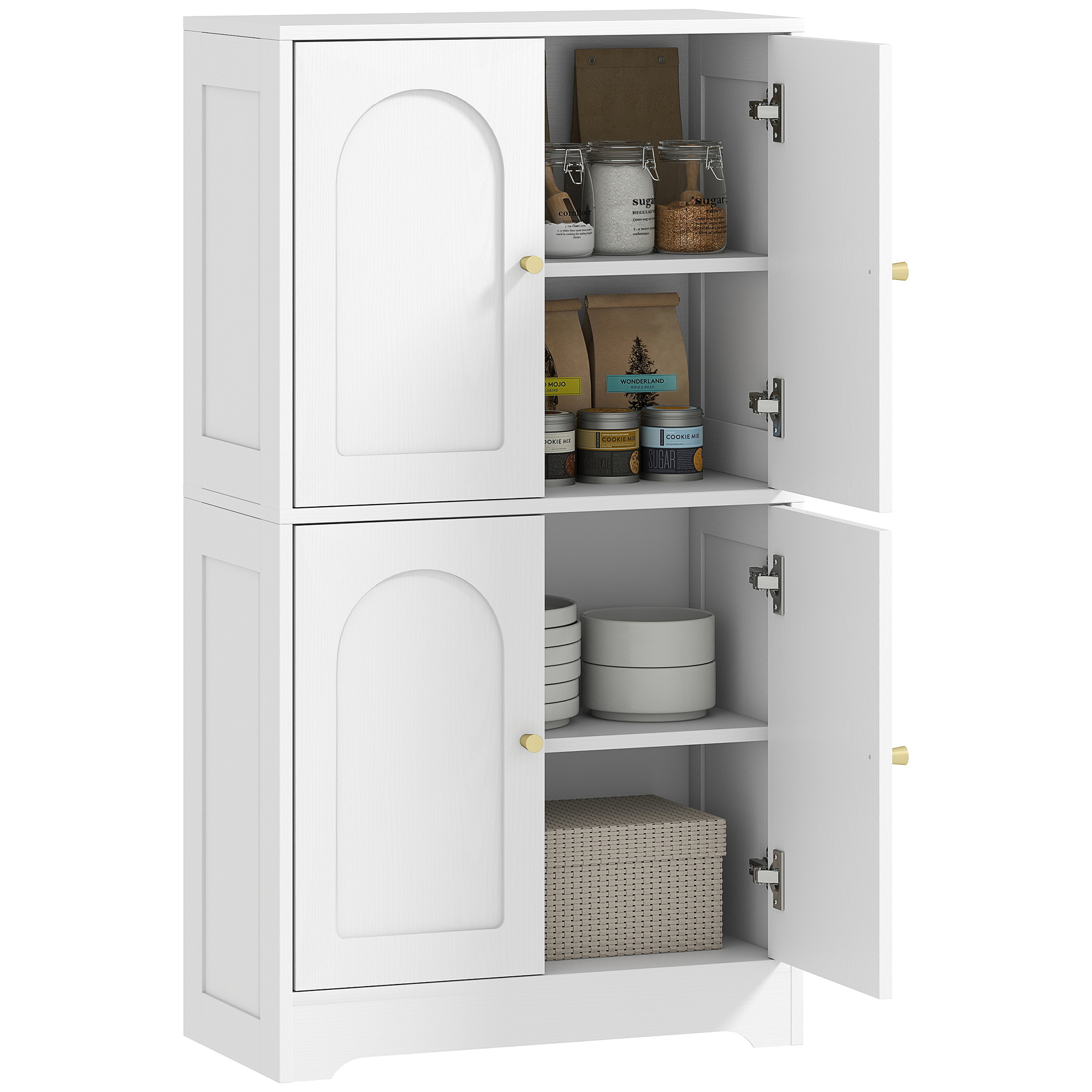 HOMCOM Bufet bucătărie, mobilier de bucătărie depozitare cu 4 uși curbate și 2 rafturi reglabile, 60 x 30 x 110 cm, alb | Aosom Romania