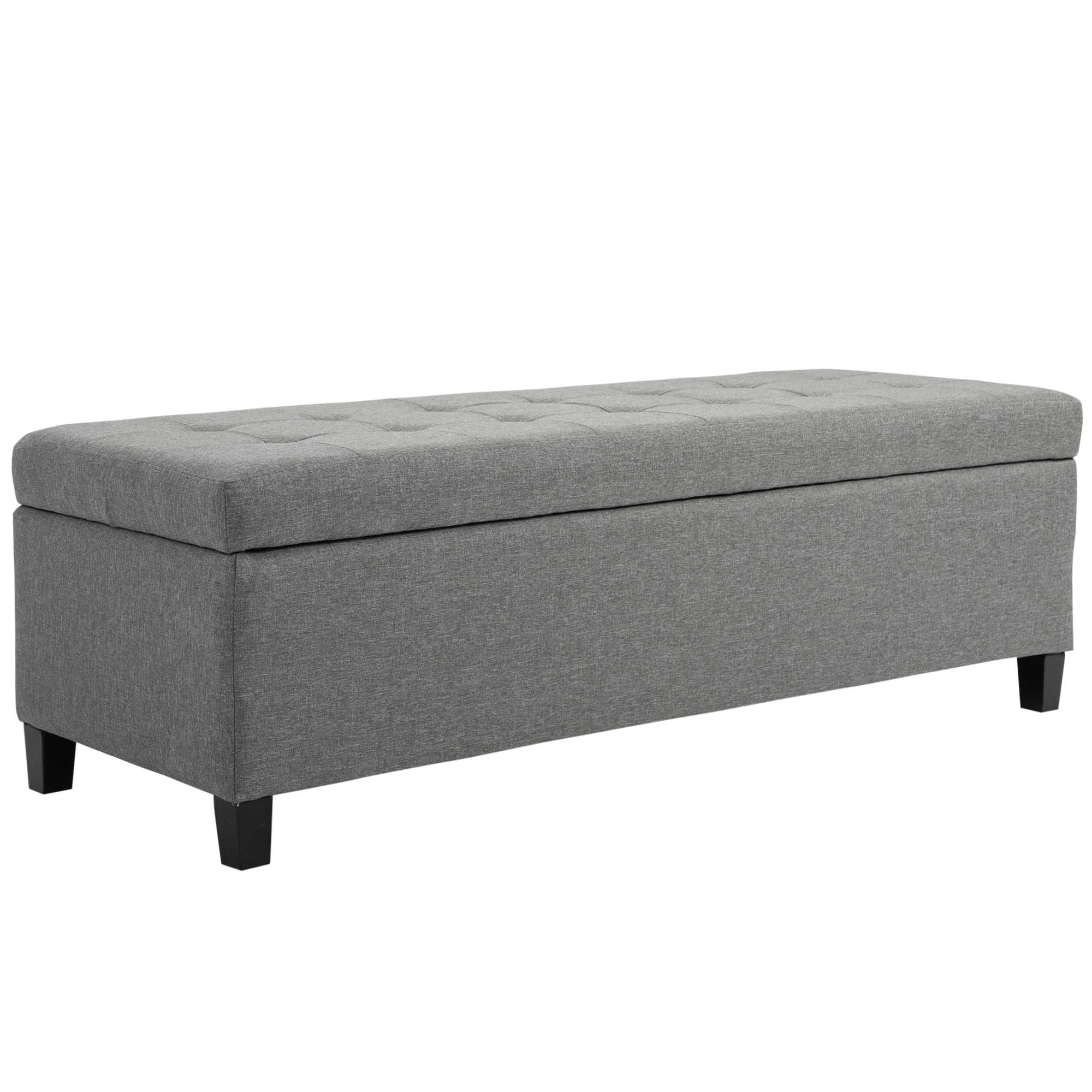 HOMCOM Banco de Almacenamiento Puff de Almacenaje Taburete Tapizado en Lino con Tapa Abatible para Entrada 25x49x41,5 cm Gris | Aosom España
