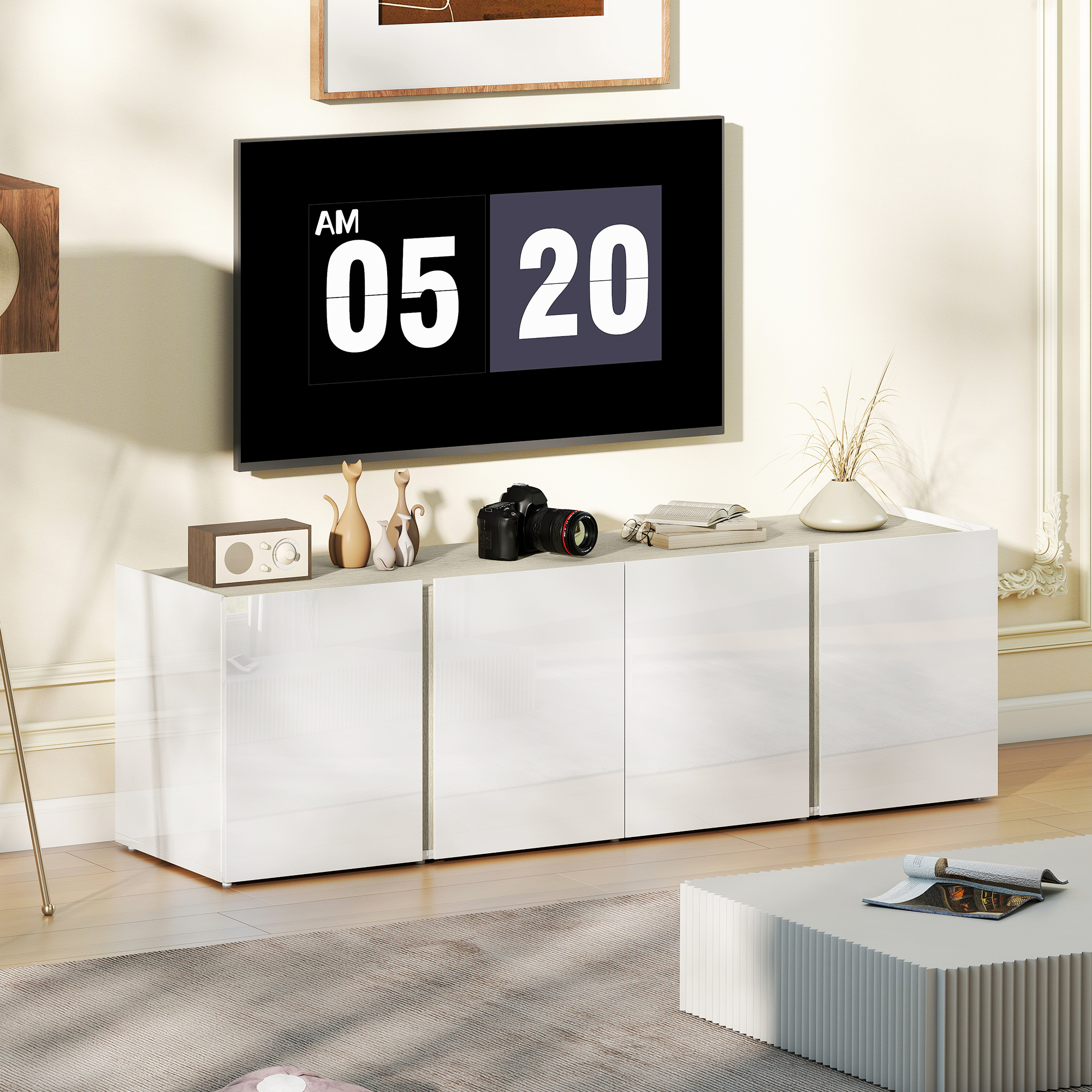 HOMCOM TV Schrank TV Board mit 4 Soft-Close-Türen Hochglanz TV Lowboard für günstig online kaufen