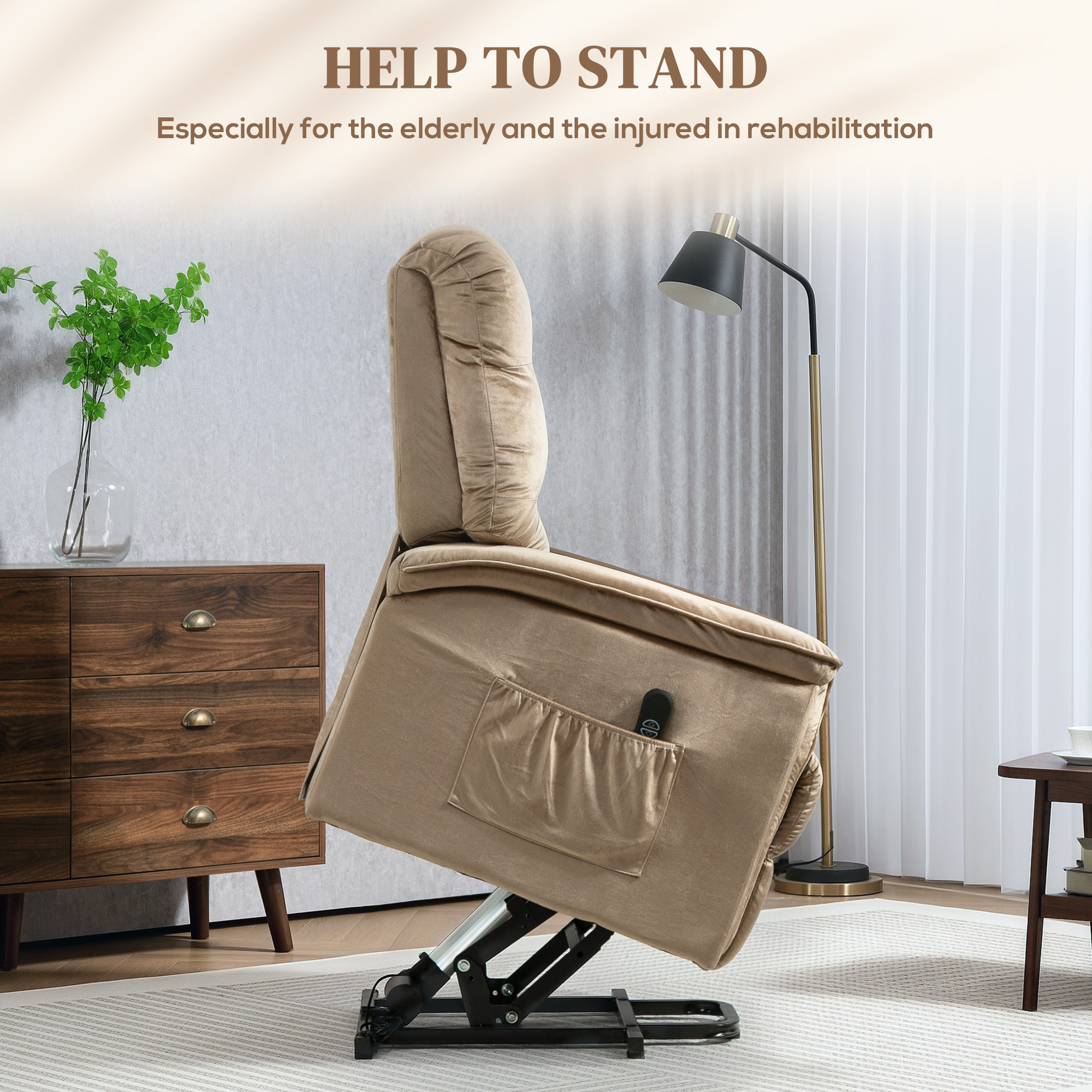 HOMCOM Velvet-Feel Electric Lift Recliner Chair Brown 4