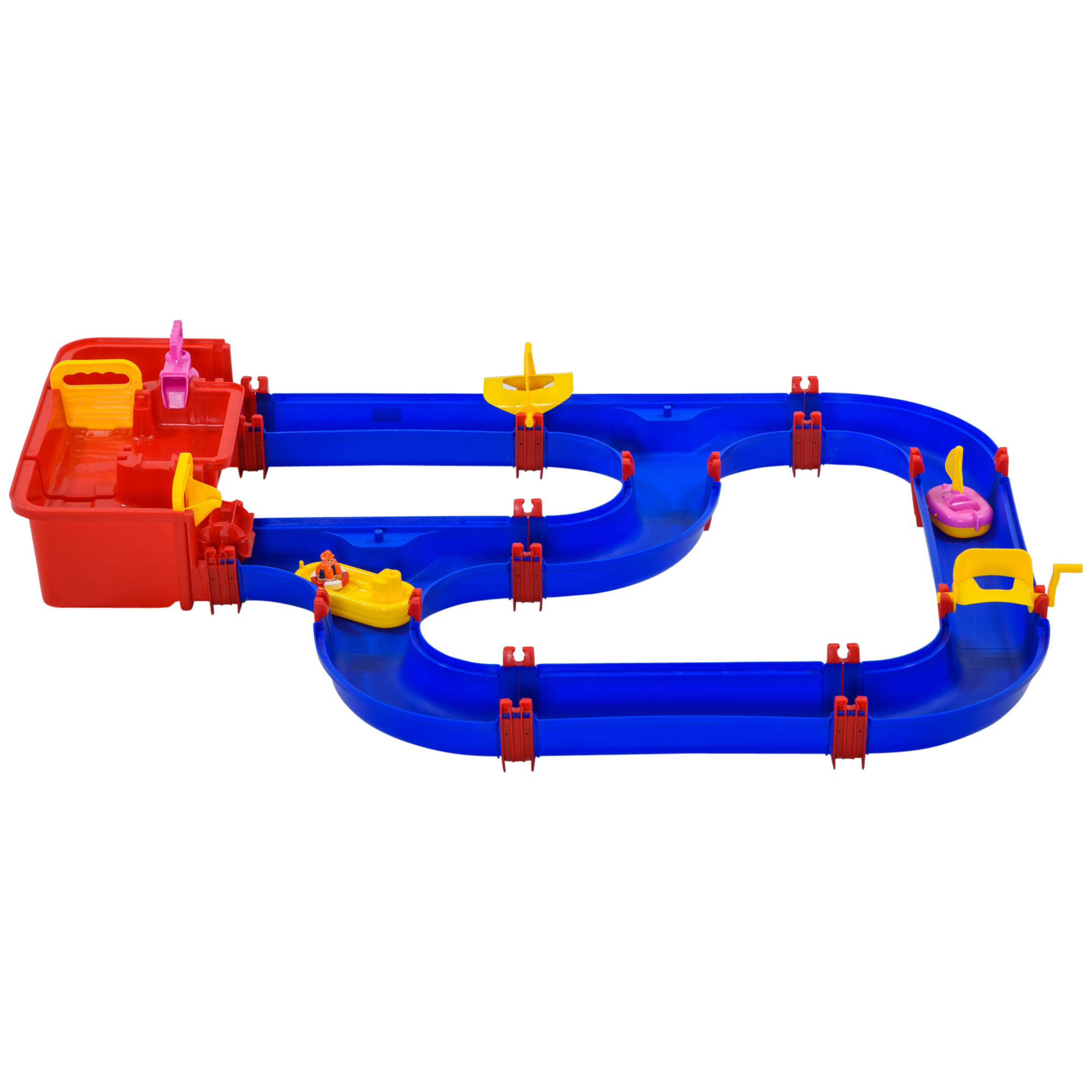 HOMCOM Kinder Wasserstraße Wasserbahnset Spielzeug Wasserspiel 53-teiliges Spielset Lernspielzeug für 3-6 Jahre Garten Outdoor Wassertisch Kinder Wasserspielspaß Kunststoff Blau+Rot 123 x 90 x 7 cm Aosom
