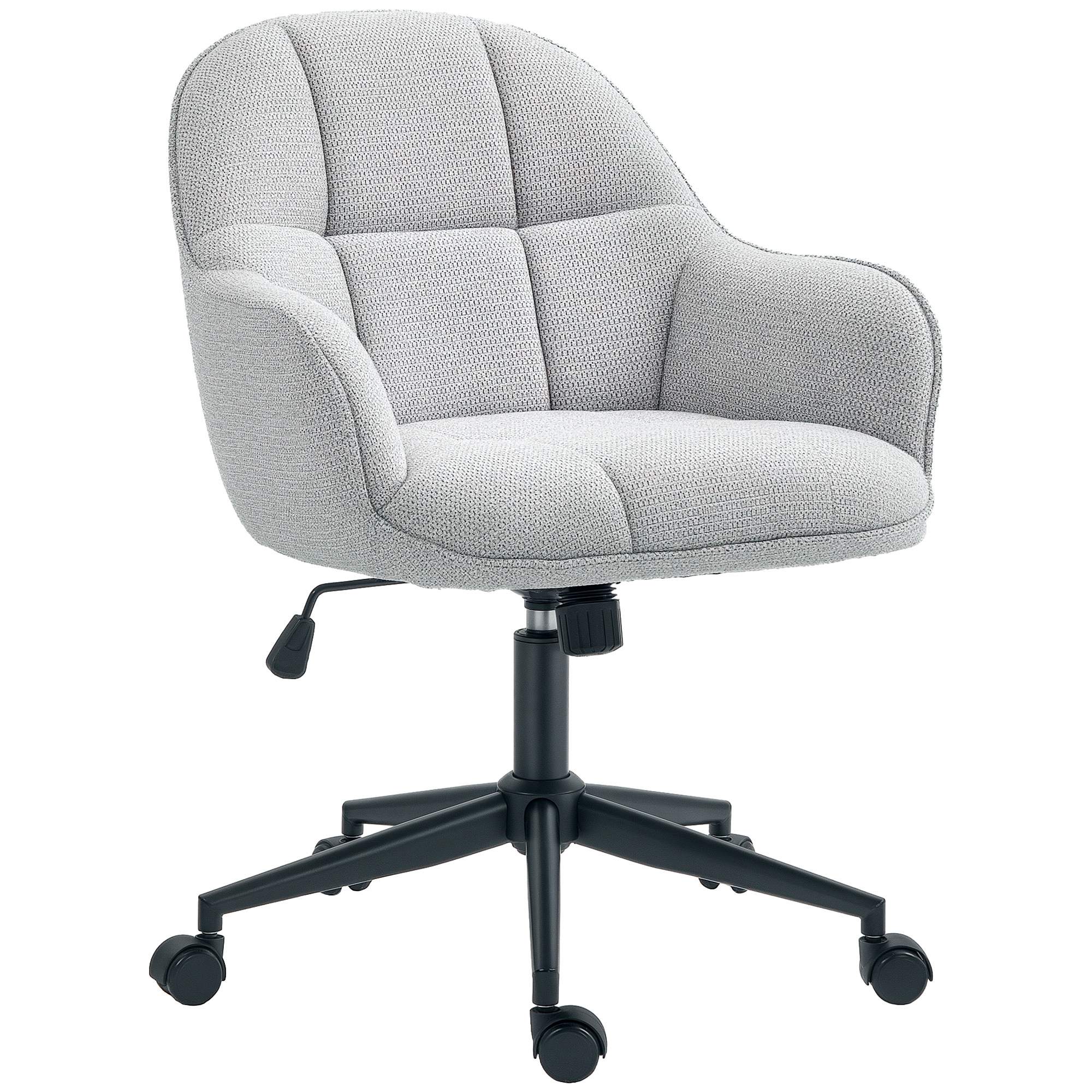 HOMCOM Scaun fauteuil de birou cu spătar și șezut capitonat reglabil în înălțime rotativ 360° bază neagră tapiterie țesătură gri | Aosom Romania