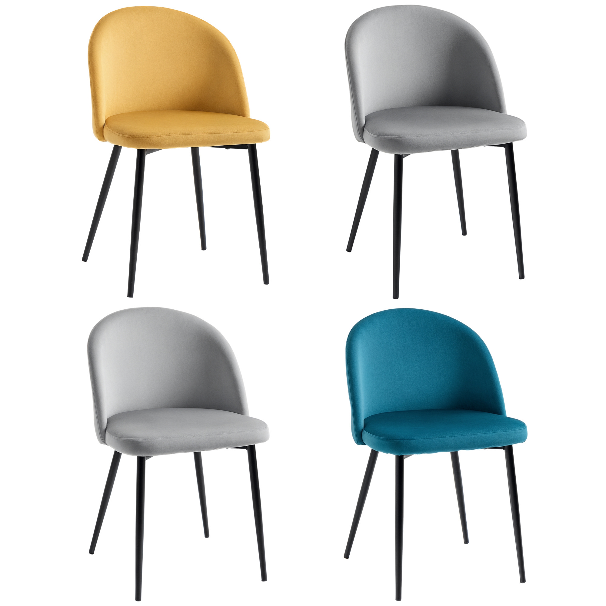 Chaises de salle à manger design scandinave - lot de 4 chaises - pieds effilés métal noir - assise dossier ergonomique velours multicolore