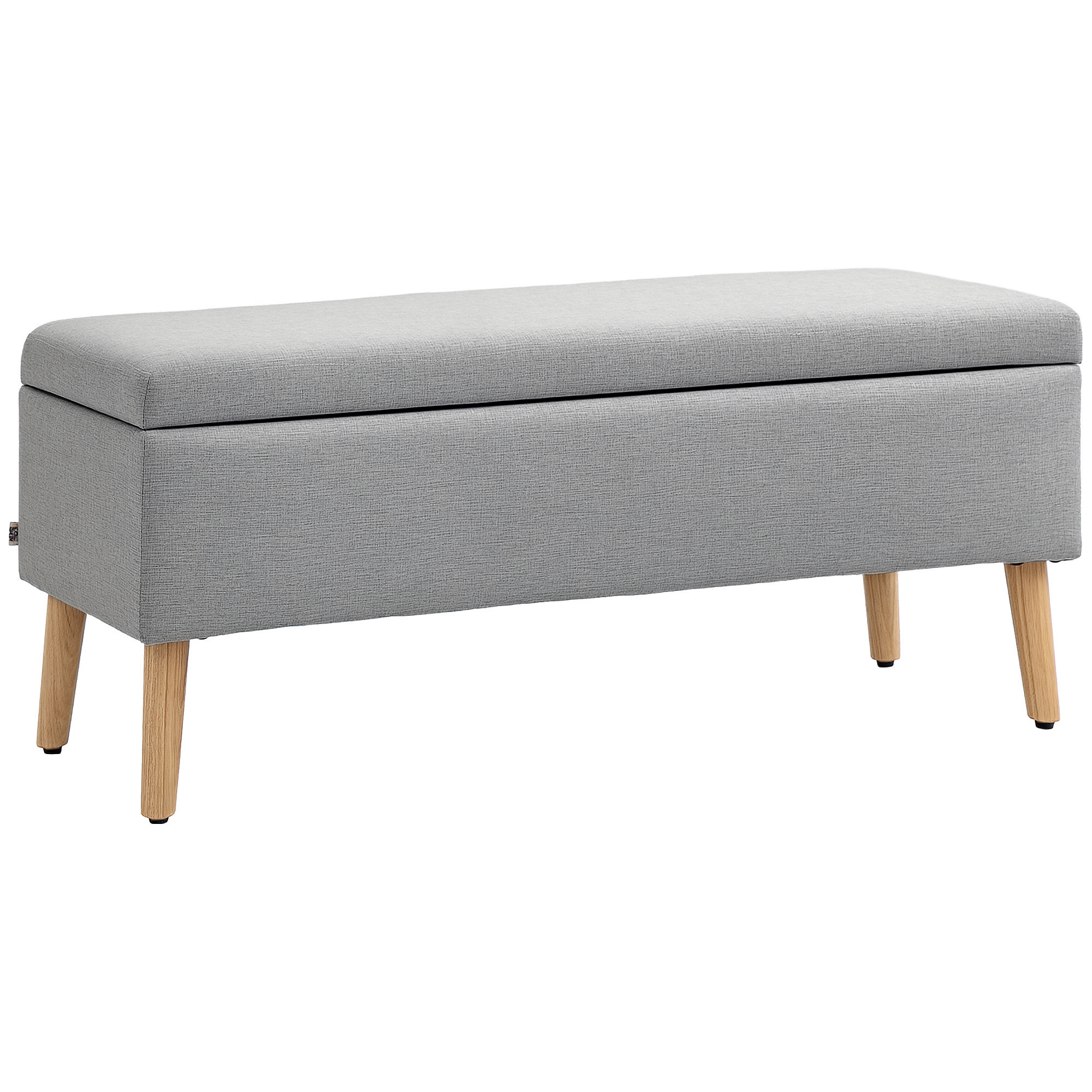 HOMCOM băncuță tapițată cu spațiu de depozitare, material textil tip in, picioare de lemn, capacitate 220 kg, 110x39x45 cm, gri | Aosom Romania