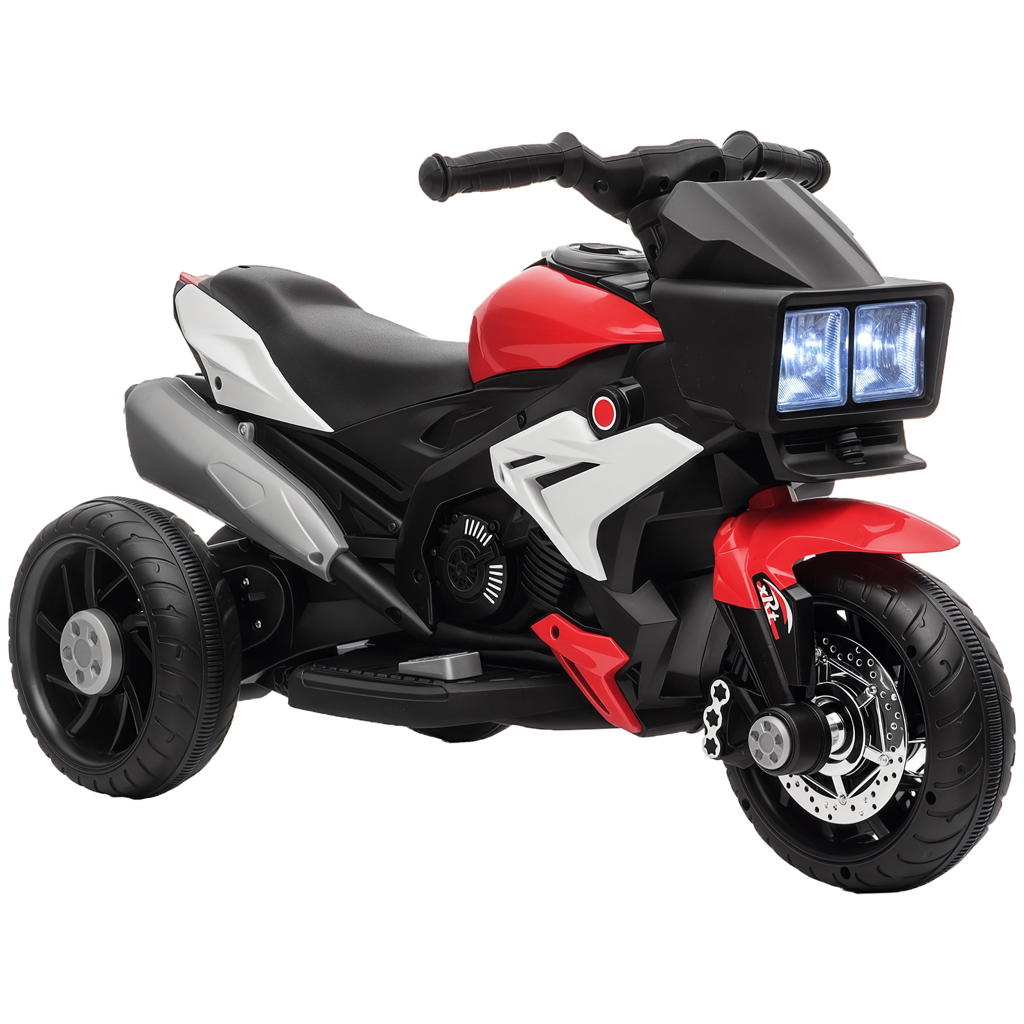 HOMCOM Elektrofahrzeug Kindermotorrad Kinderfahrzeug mit Musik und Beleuchtung Elektro-Dreirad mit Akku 37-60 Monate Stahl Rot+Weiß 86x42x52 cm Aosom