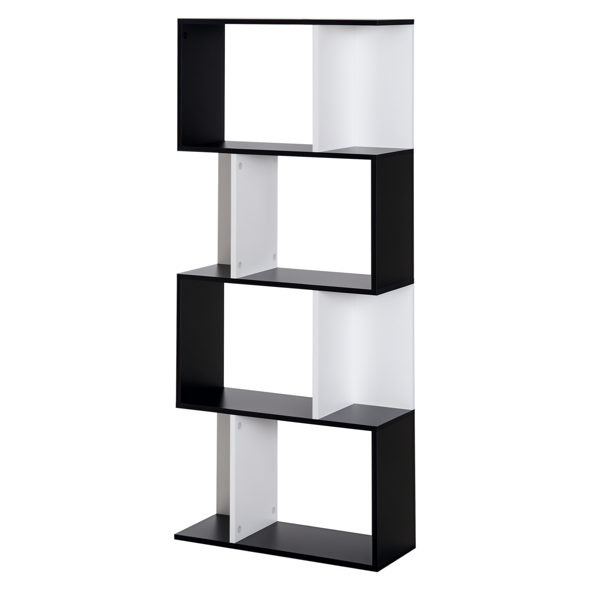Homcom Bibliothèque Étagère Serpentine Bicolore Noir et Blanc, 4 Tablettes 60x24x148cm Aosom France