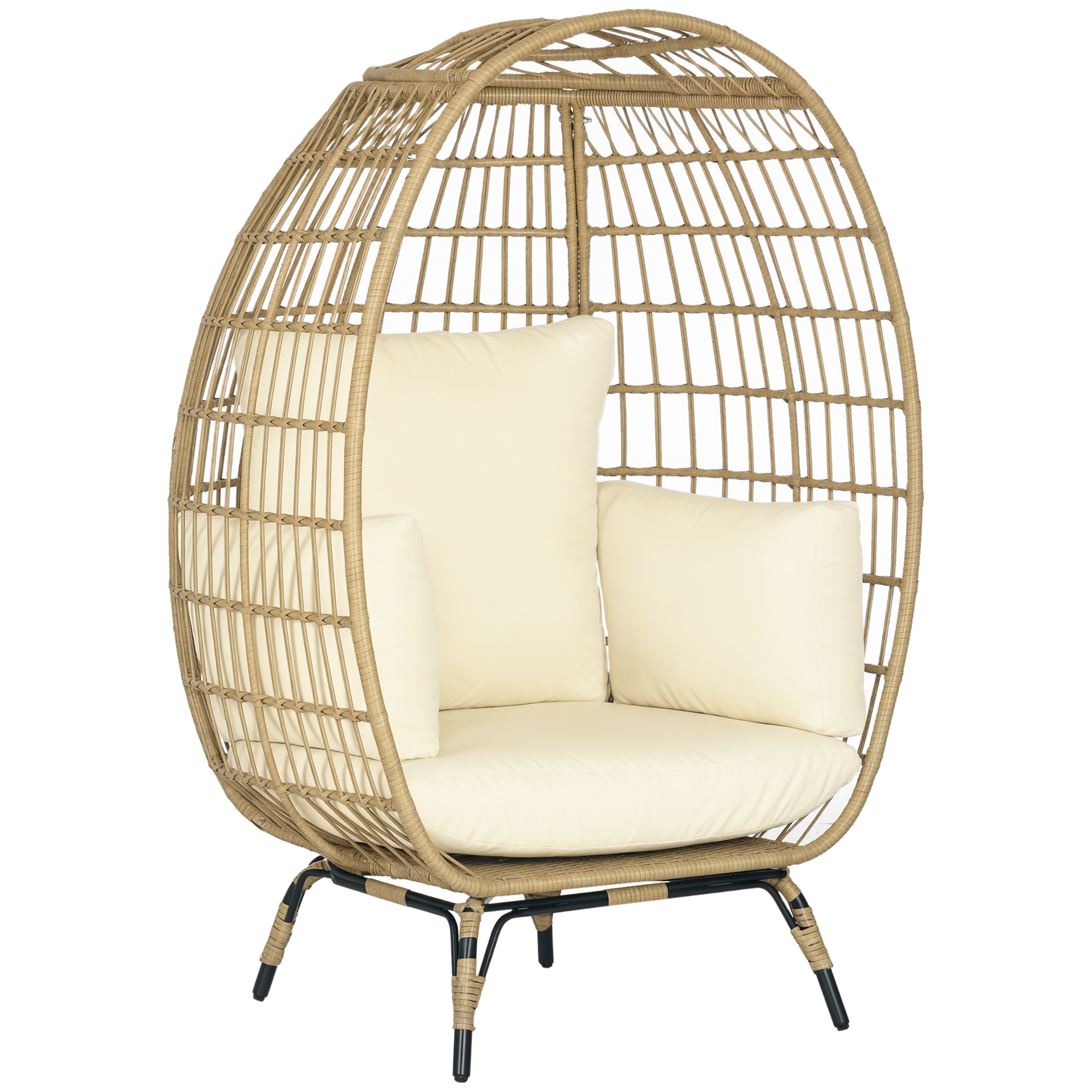 Outsunny Rattansessel Korbform mit Sitzkissen erhöhter Gartensessel für Balkon Terrasse Metall Khaki 105 x 97 x 150 cm Aosom.de