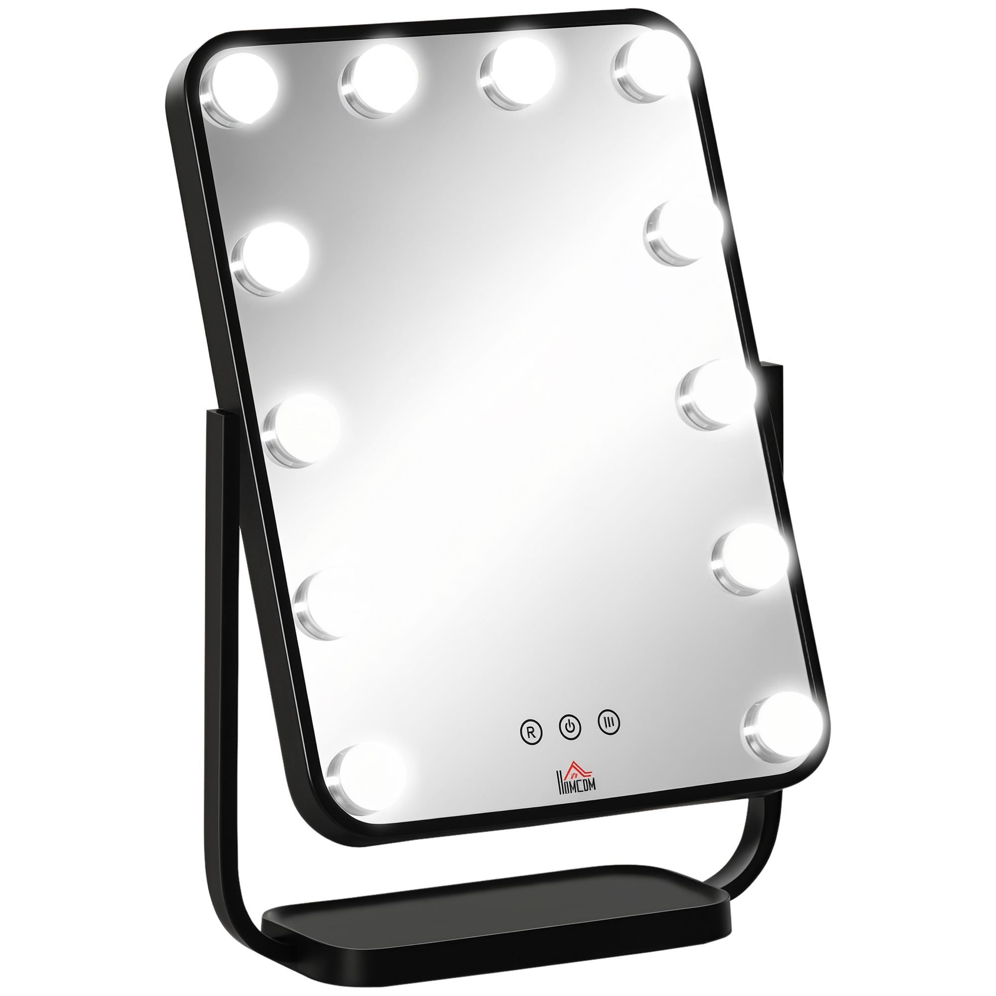 Image of HOMCOM Specchio per Trucco Illuminato Stile Hollywood Inclinabile, Specchio da Tavolo con 12 Luci LED Luminosità Regolabile, Nero Aosom006