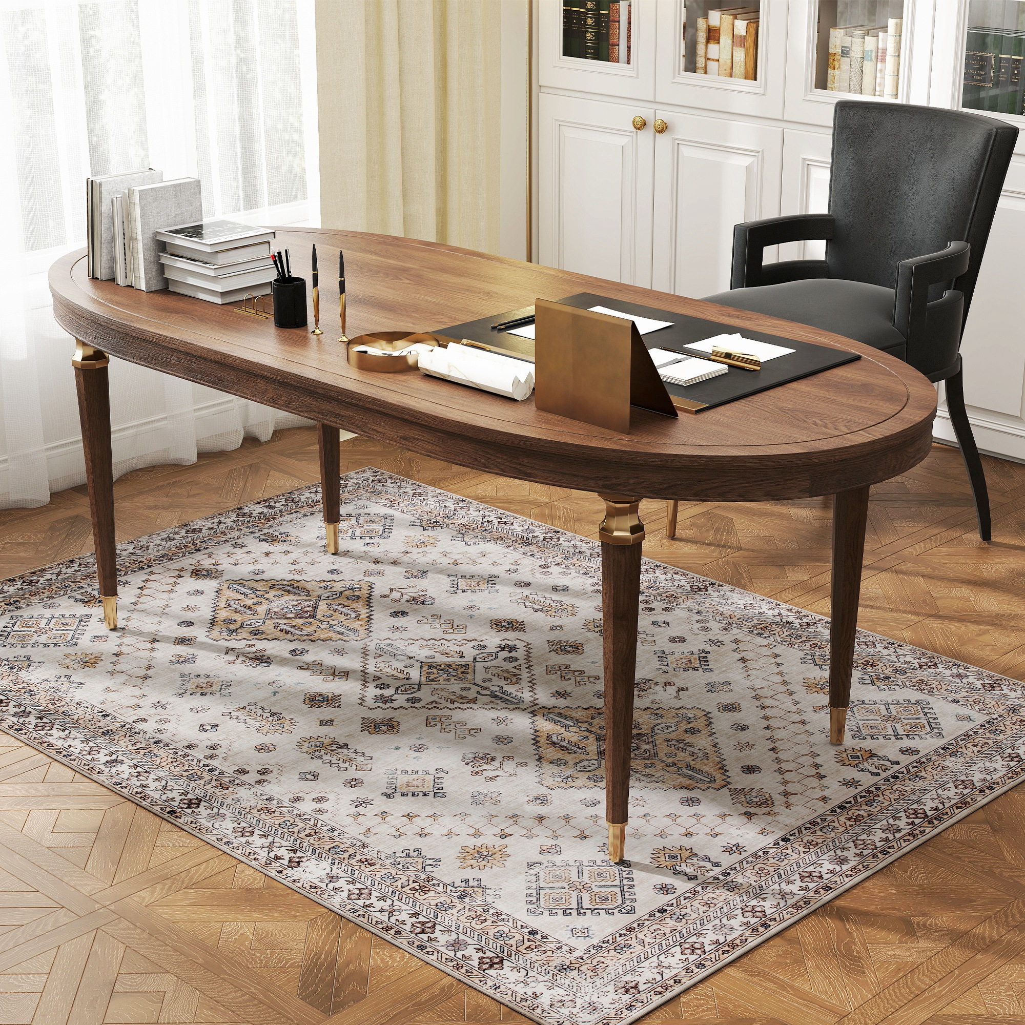 HOMCOM Vintage Area Rug, Non-Slip Washable Rug, Flannel Floor Carpet for Living Room, Bedroom, Dining Room, Home Office, 170 x 120 cm, Beige 9