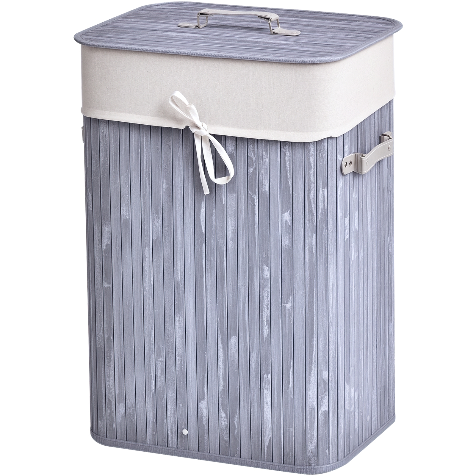 HOMCOM Wäschekorb mit Deckel 72L faltbarer Wäschesammler waschbarer Wäschesack aus Bambus mit Griffen Grau 40x30x60cm   Aosom.de – HOMCOM