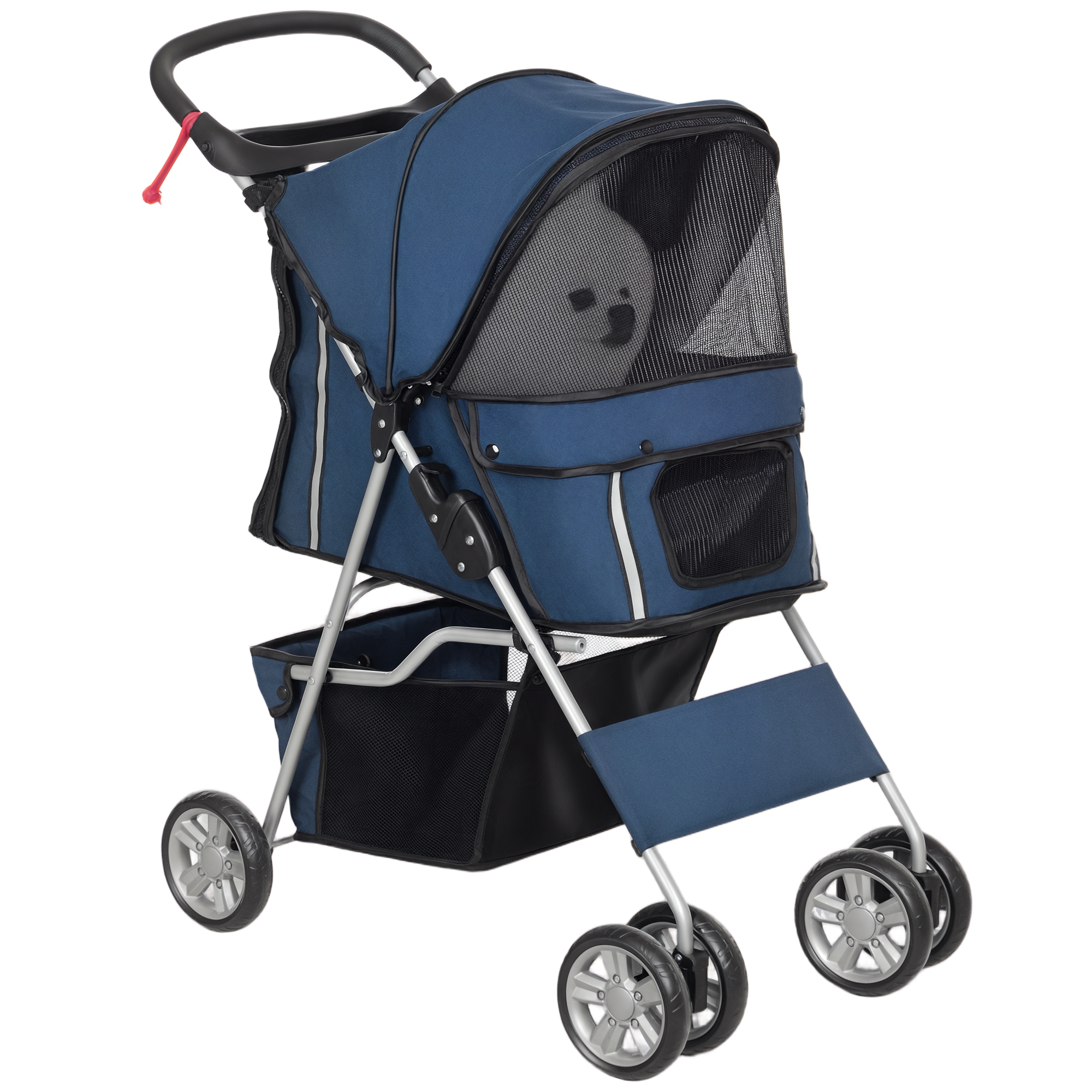 PawHut Passeggino per Cani Pieghevole in Tessuto, Carrozzina per Cani 10kg con Ruote, Cestino e Portabicchieri, 75x45x97cm, Blu Scuro   Aosom Italy