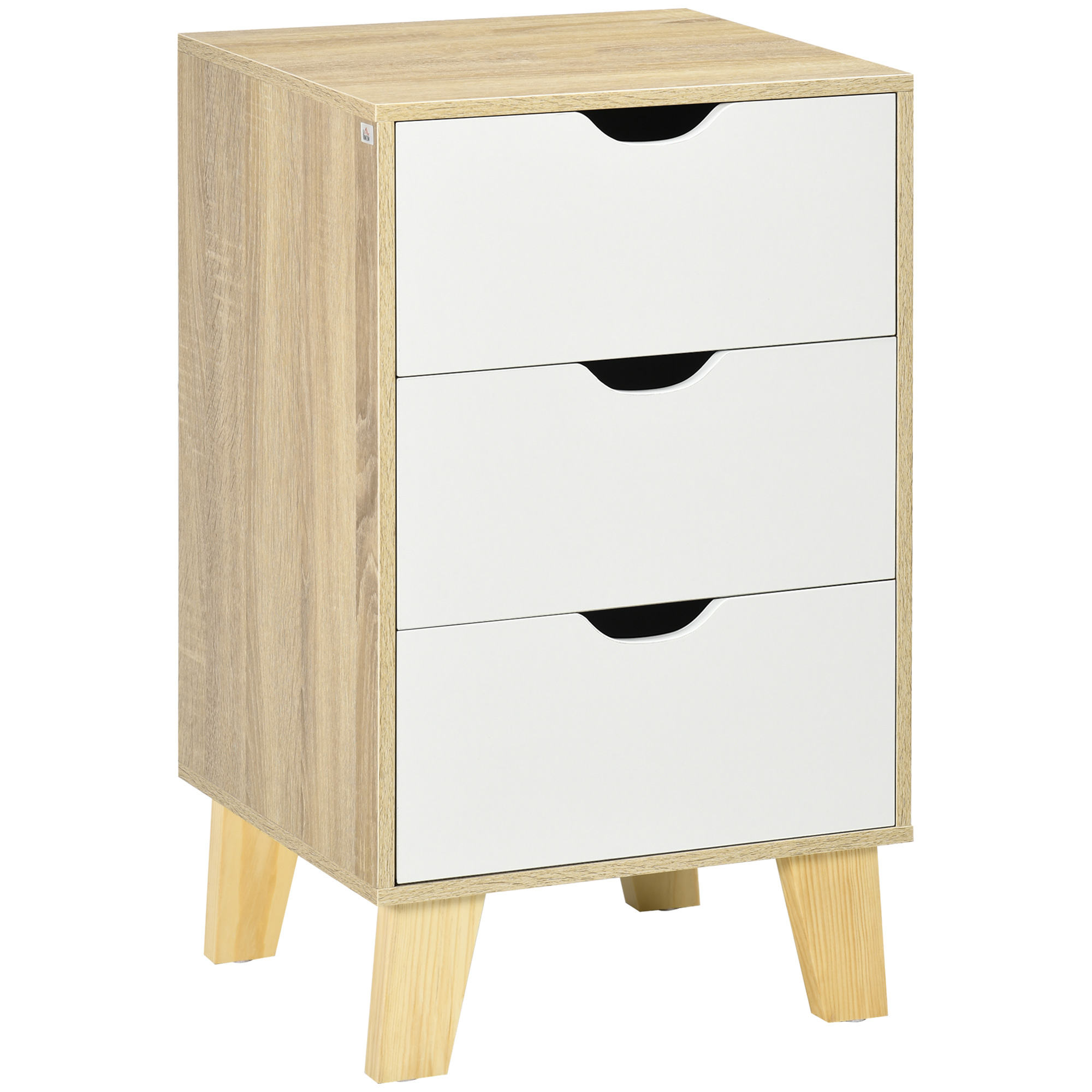 HOMCOM Cajonera con 3 Cajones y Base Elevada para Dormitorio Salón Pasillo de Estilo Moderno 40x35x68,5 cm Natural | Aosom España