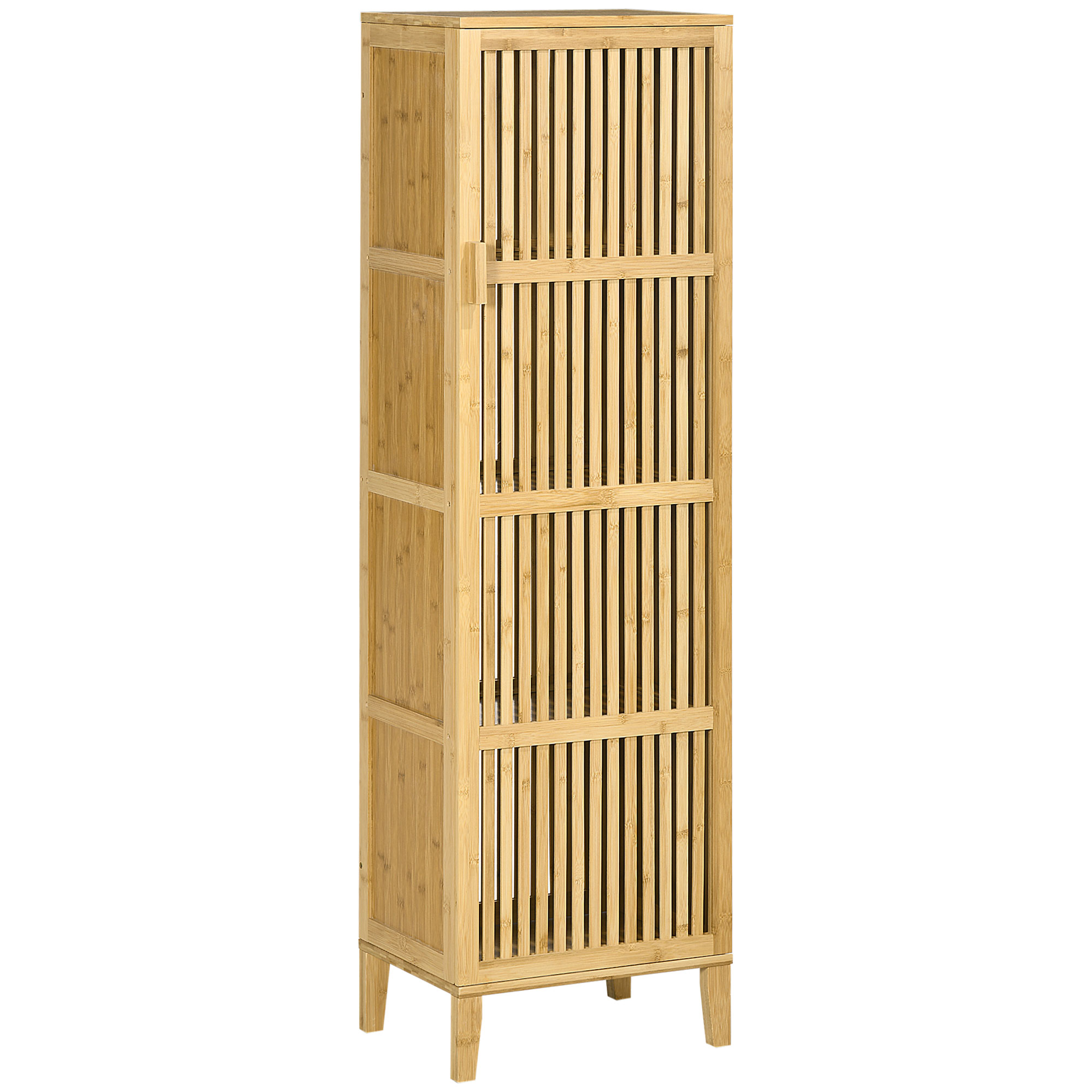 HOMCOM Mobilier de depozitare din bambus cu rafturi și ușă cu design cu lamele pentru baie, dormitor, salon 40 x 30 x 140 cm | Aosom Romania