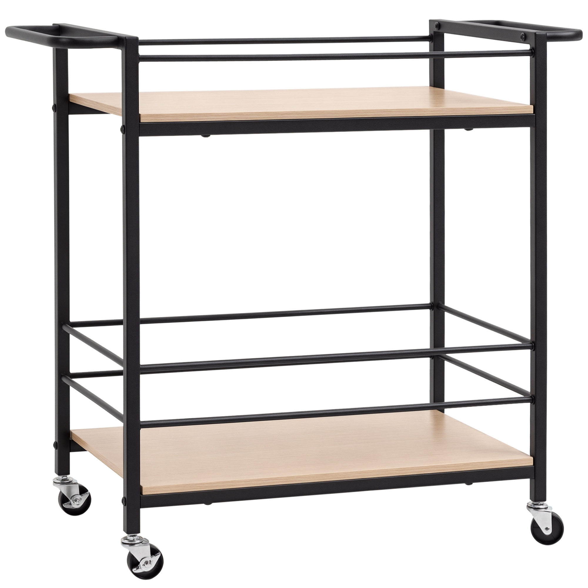 HOMCOM Servierwagen Küchenwagen 2 Ebenen mit Griff Rollen und Bremsen Schutzplanken 60 kg Belastbarkeit 82x40x75 cm für Küche und Esszimmer   Aosom.de – HOMCOM