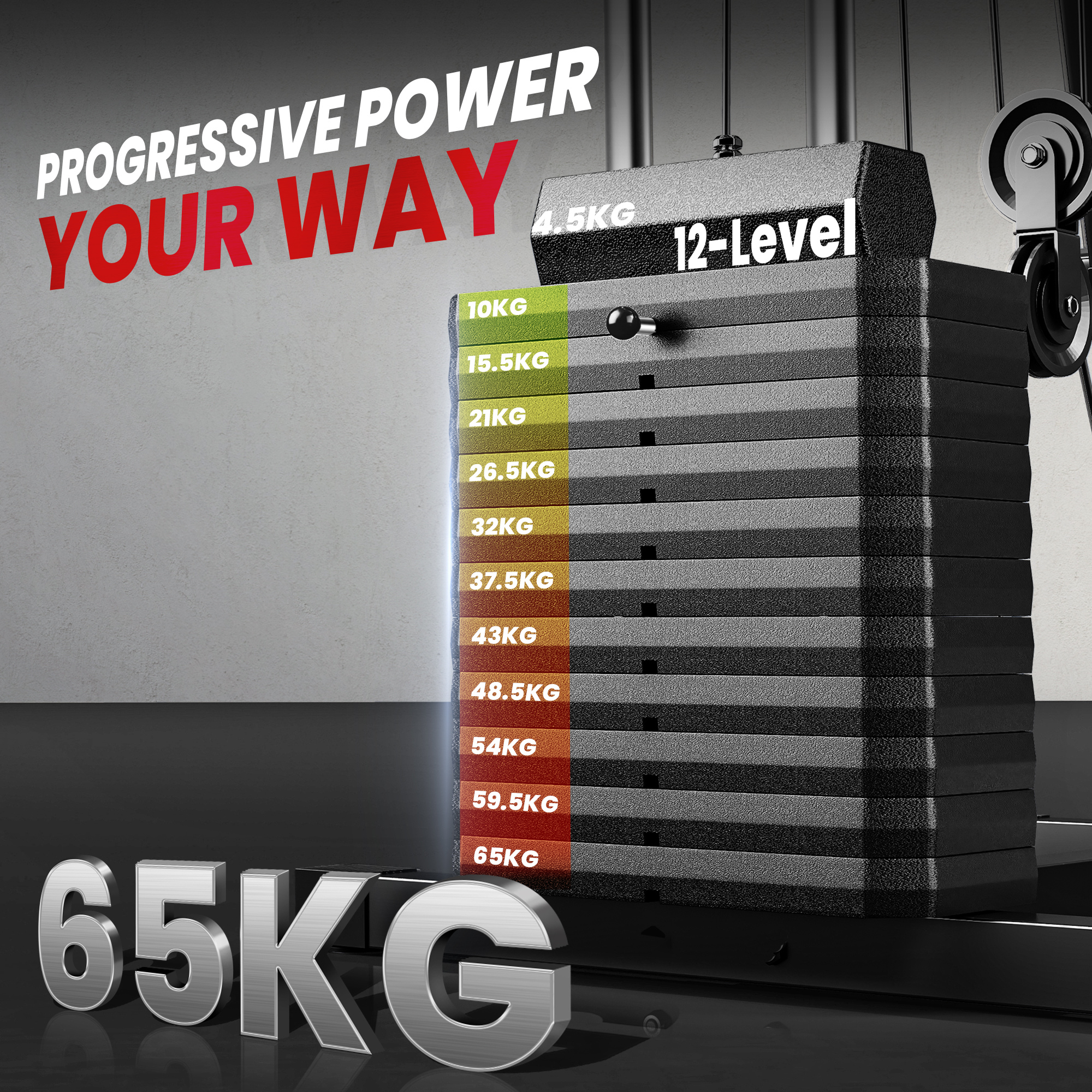 HOMCOM Multigym Station, with 66KG Weight Stack, for Strength Training Red & Black 5