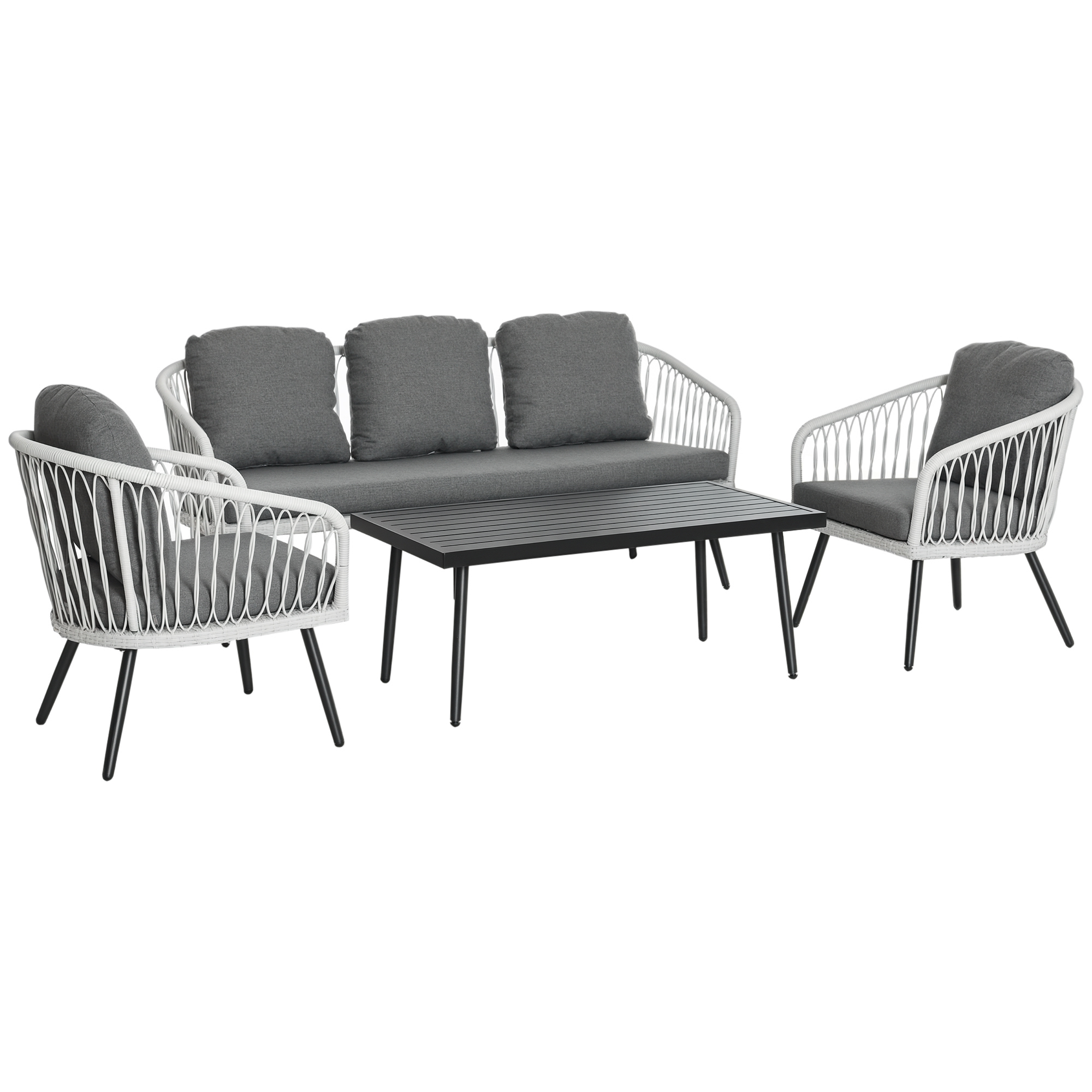 Outsunny Polyrattan Gartenmöbel Set für 5 Personen, Sitzgruppe mit Kissen, Aluminiumgestell, grau, ideal für Terrasse & Balkon   Aosom.de – Outsunny