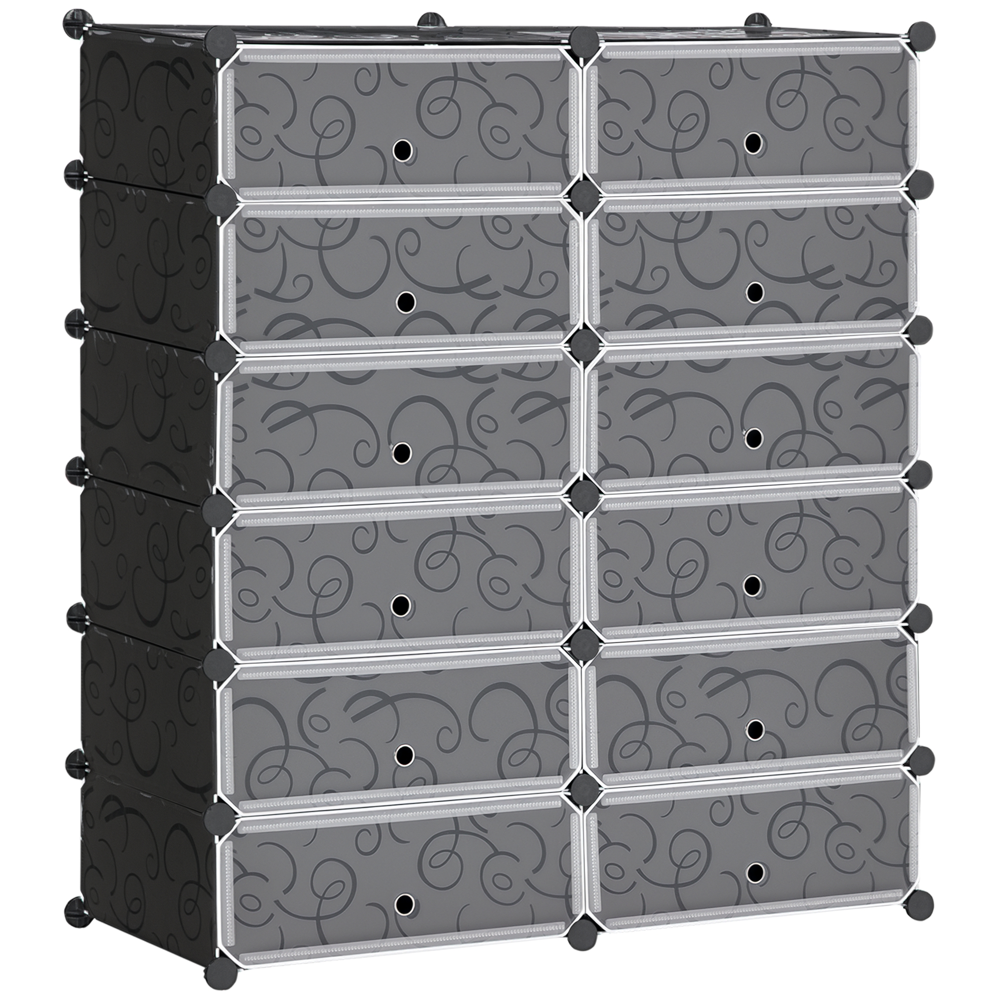 Image of HOMCOM Mobile Scarpiera Modulare Salvaspazio, 12 Cubi 45x35x16cm in Plastica PP e Acciaio, 94x37x108cm, Nero e Bianco Aosom006