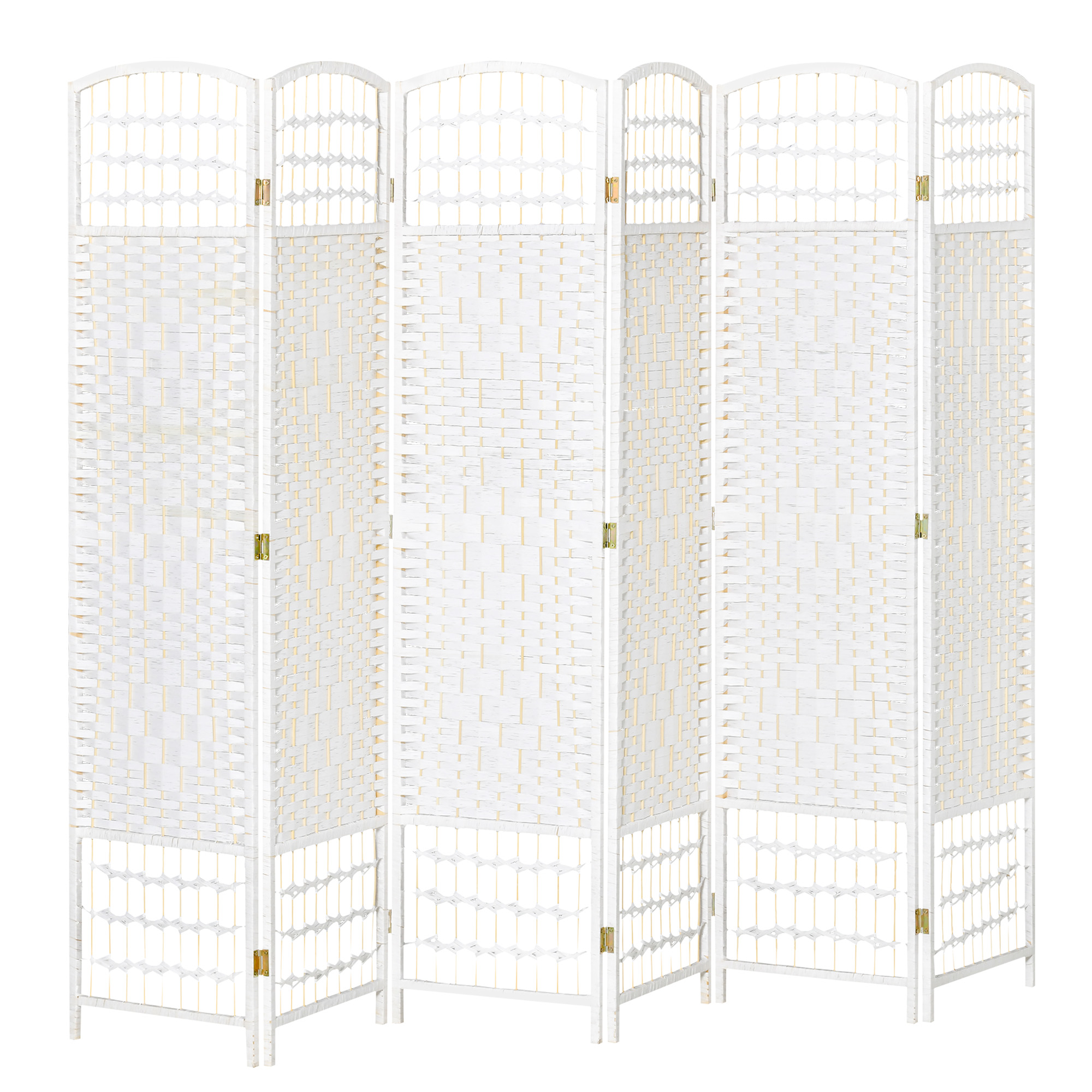 HOMCOM, Paravan interior, 6 panouri pliabile, 242L x 170H cm, lemn de plop, bambus, fibre de hârtie împletită, alb pai | Aosom Romania