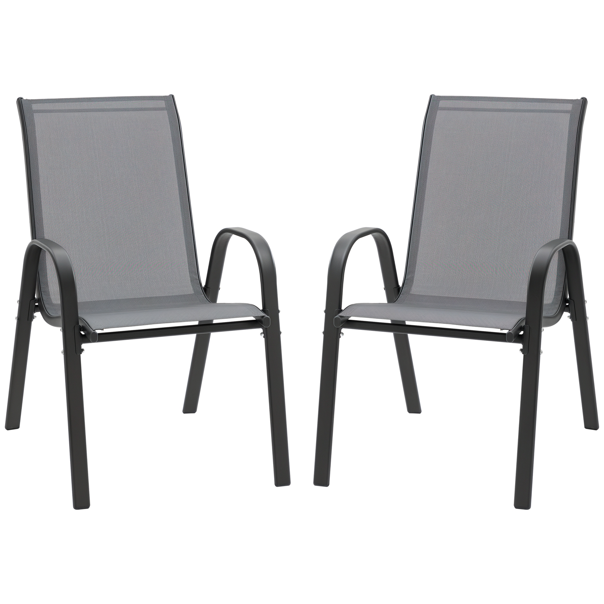 Outsunny 2er Set Gartenstuhl Stapelstuhl mit Armlehne Metall Mesh-Gewebe gr günstig online kaufen