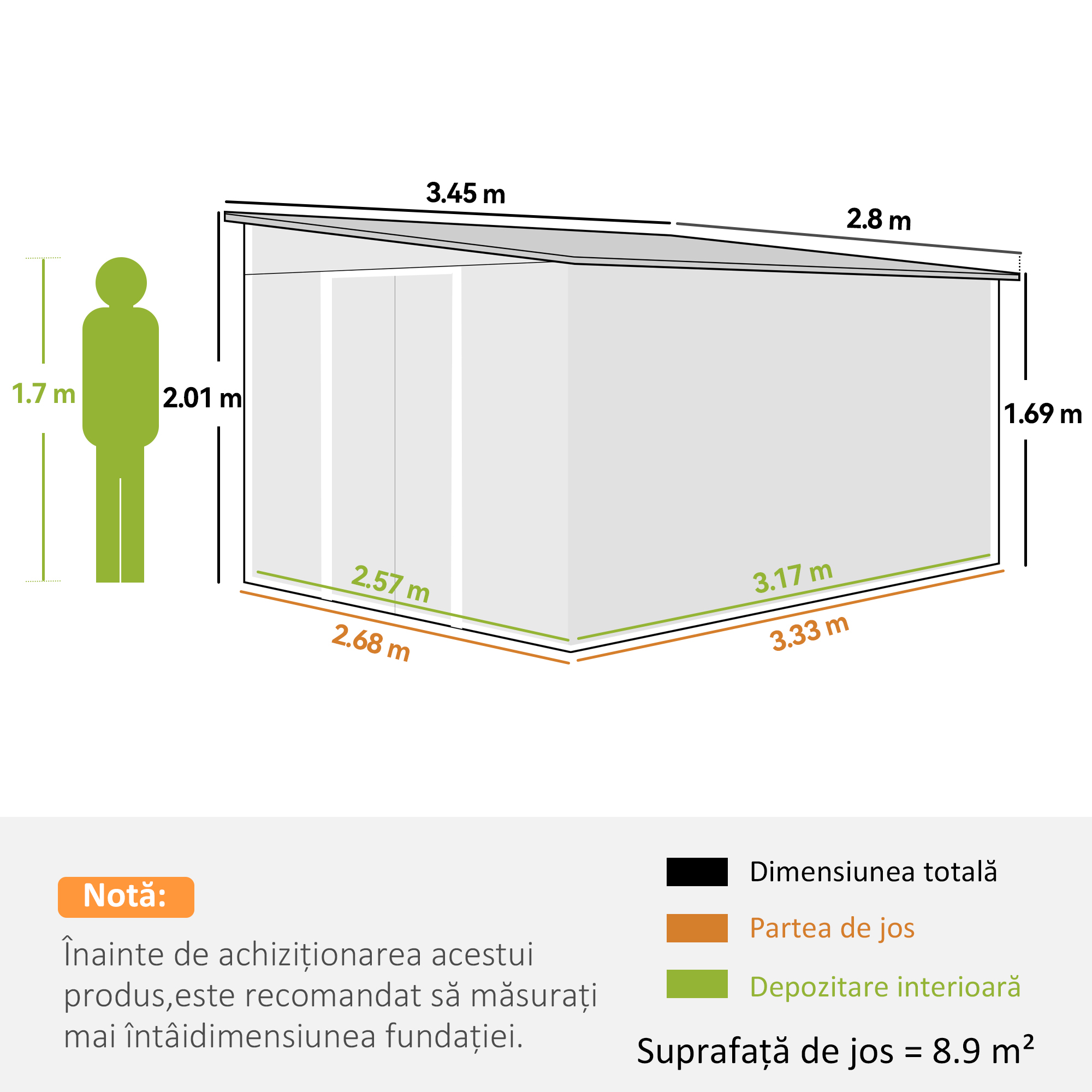  Magazie de Gradina cu Usa Glisanta si Orificii de Aerisire, din Otel Galvanizat, 345x280,5x169-201cm, Verde [2]