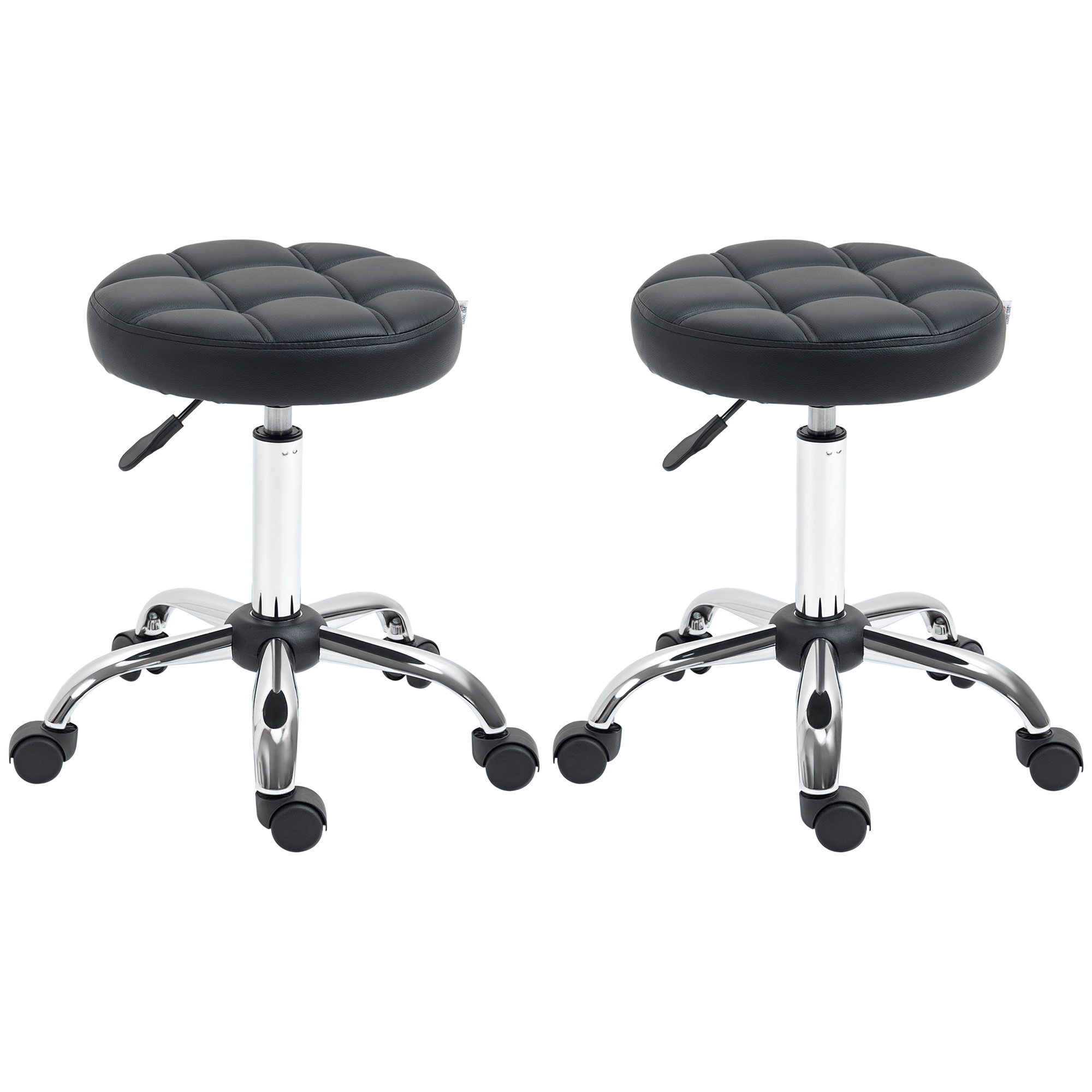 HOMCOM 2er-Set Salonhocker Rollhocker Drehhocker höhenverstellbar mit Rädern Kunstleder Schwarz Ø35,5x48-63cm für Friseursalons & Kosmetikstudios Aosom.de