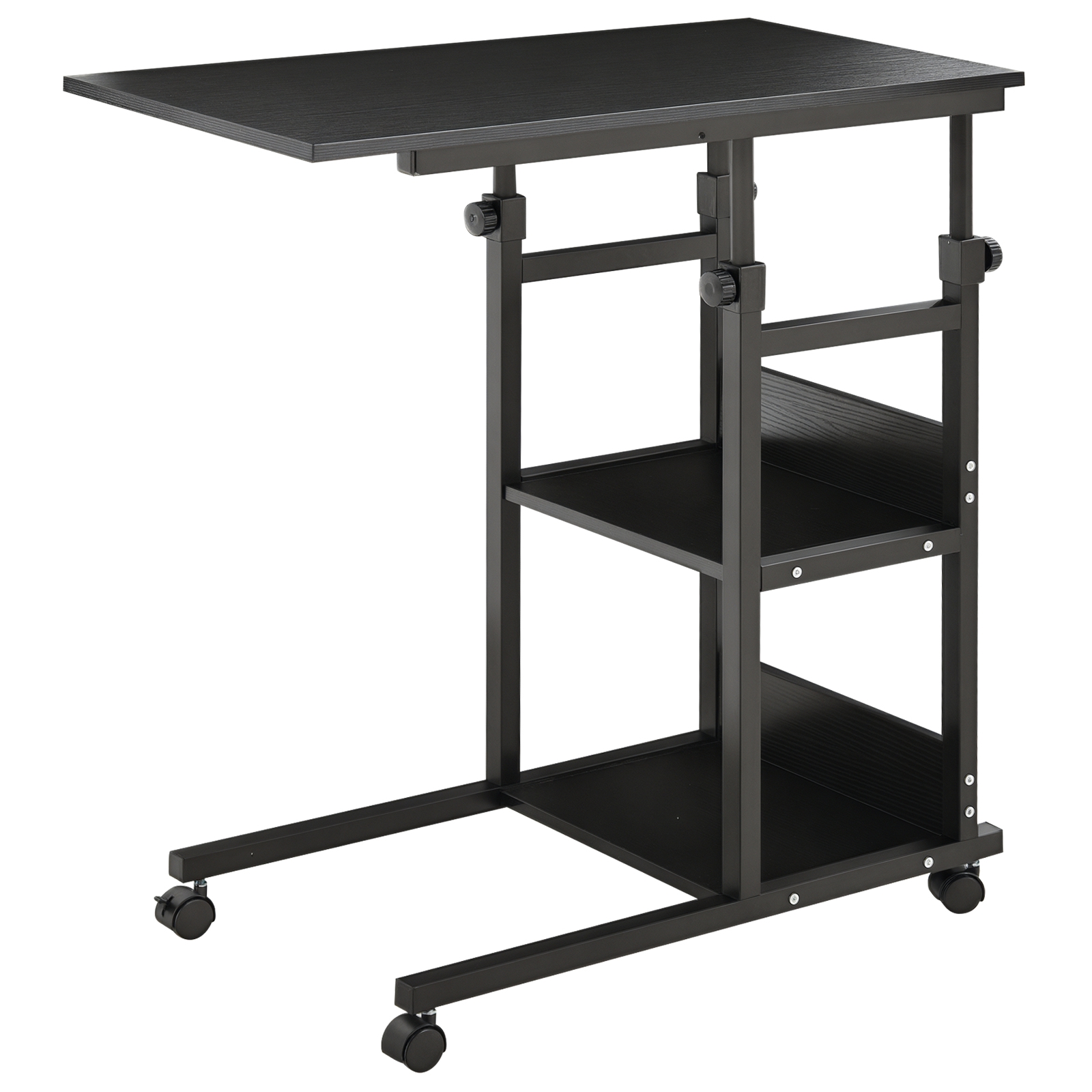 HOMCOM Mesa Auxiliar de Sofá en Forma de C con 4 Ruedas Giratorias Frenos Altura Ajustable 3 Niveles Marco Metal 80x40x72-82 cm Negro | Aosom España