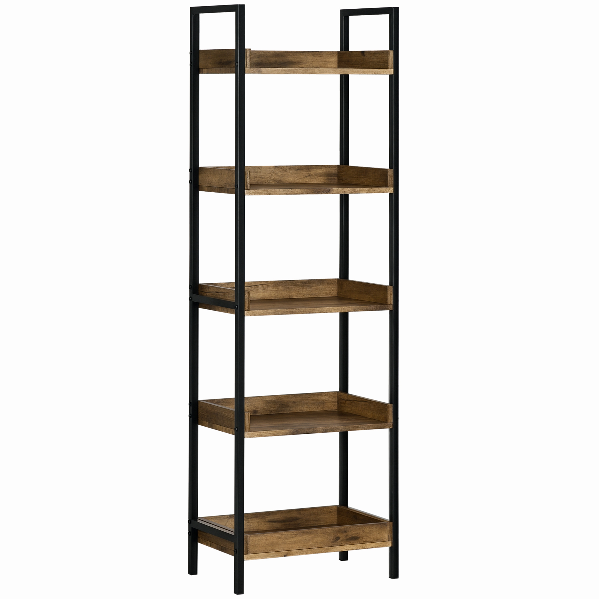 HOMCOM Scaffale Libreria a 5 Ripiani Stile Industriale in Legno e Struttura in Metallo, 48x30x155cm, Marrone Rustico   Aosom Italy