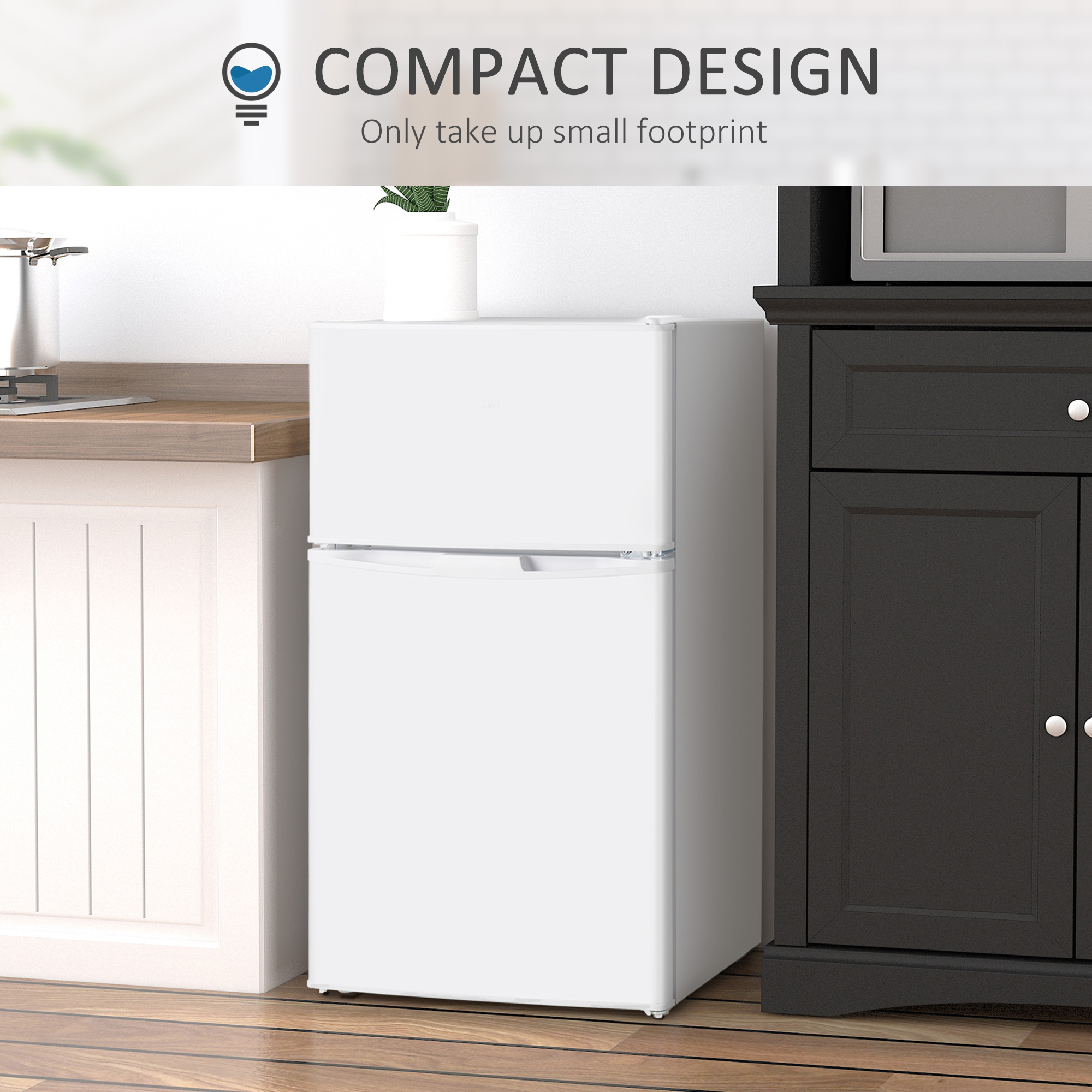 HOMCOM 88L Under Counter Fridge Freezer, Small Refrigerator with 5-Setting, 3 Star Freezer Rating, White 7