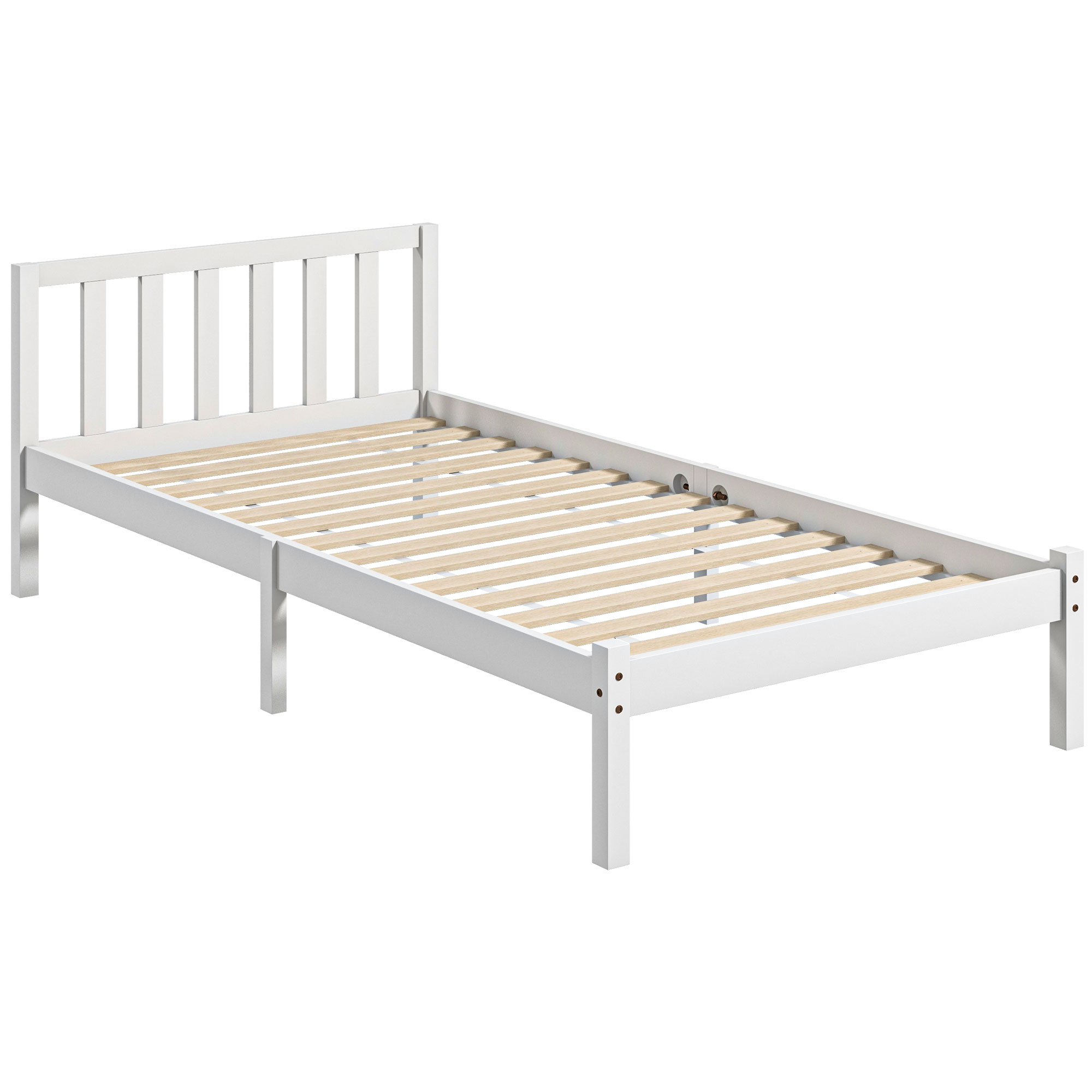 HOMCOM Cadru de pat din lemn masiv 90x190 cm pat single cu tăblie și somieră cu lamele solid pentru copii adulți | Aosom Romania