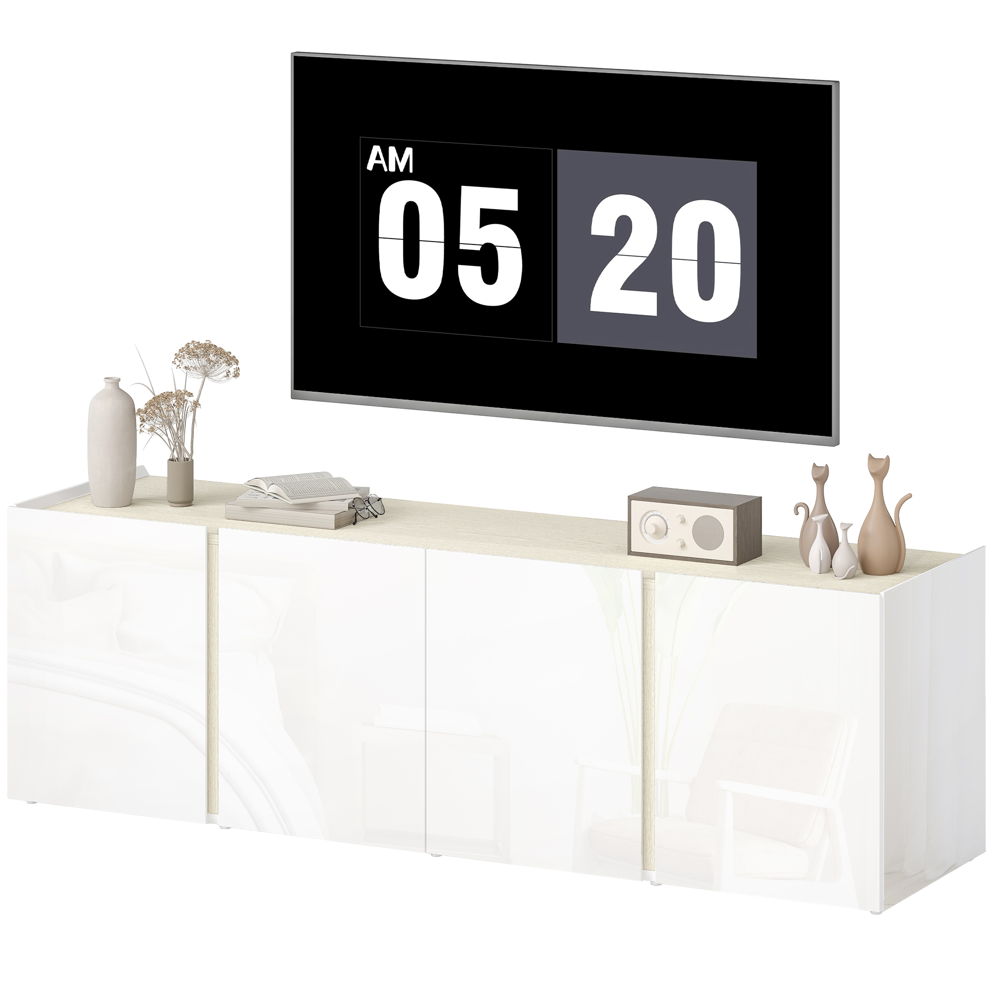 HOMCOM TV Schrank TV Board mit 4 Soft-Close-Türen Hochglanz TV Lowboard für günstig online kaufen