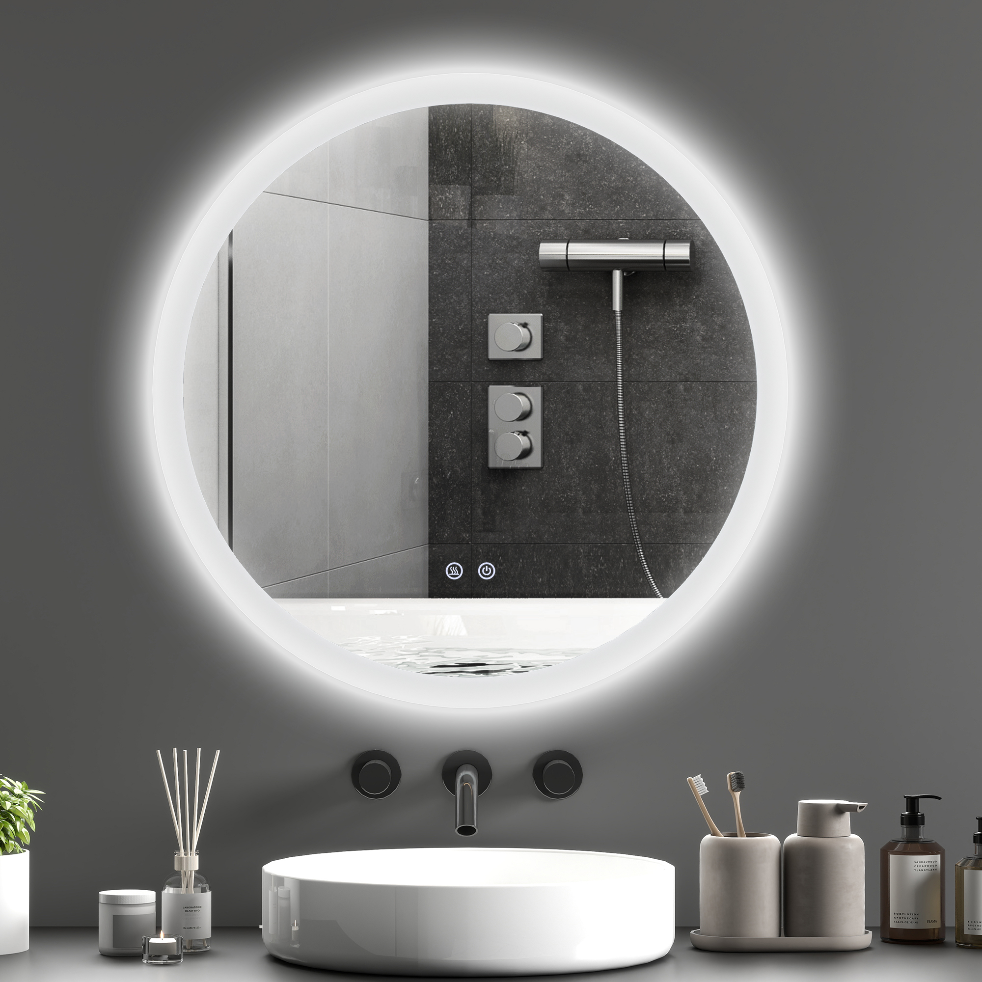 kleankin Beleuchteter Badspiegel Wandspiegel Ø70 cm mit 3 Lichtfarben, IP44 günstig online kaufen