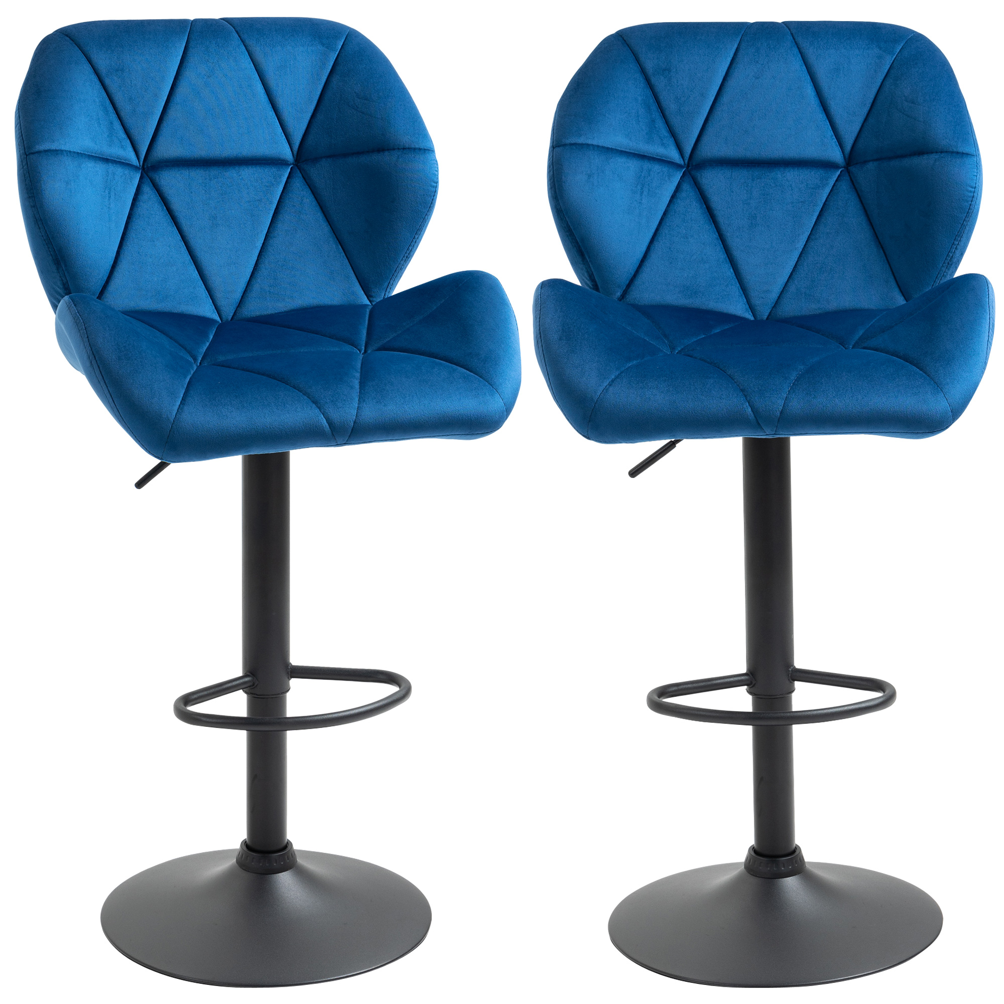 Set 2 scaune de bar, rotative inaltime reglabila, catifea albastra, 51.5x57.5x93-114.5 cm HOMCOM | Aosom Romania