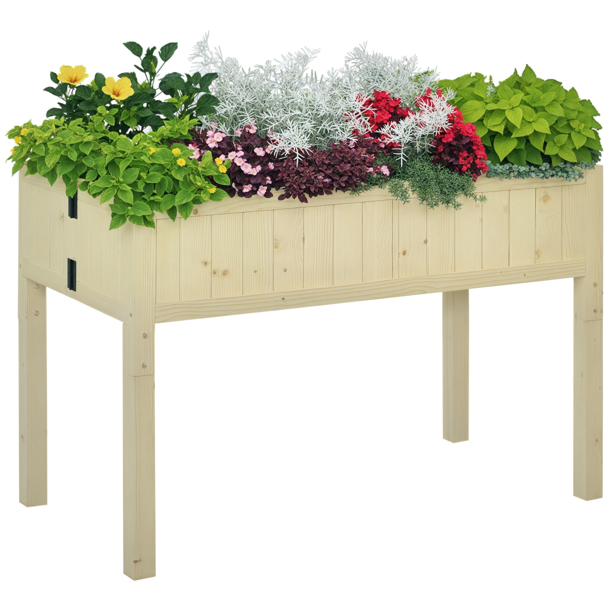 Outsunny Pflanzkasten Gartenpflanzgefäß aus Tannenholz 115x56x76 cm ideal für Gemüsebeet Terrasse Balkon in Natur Aosom.de