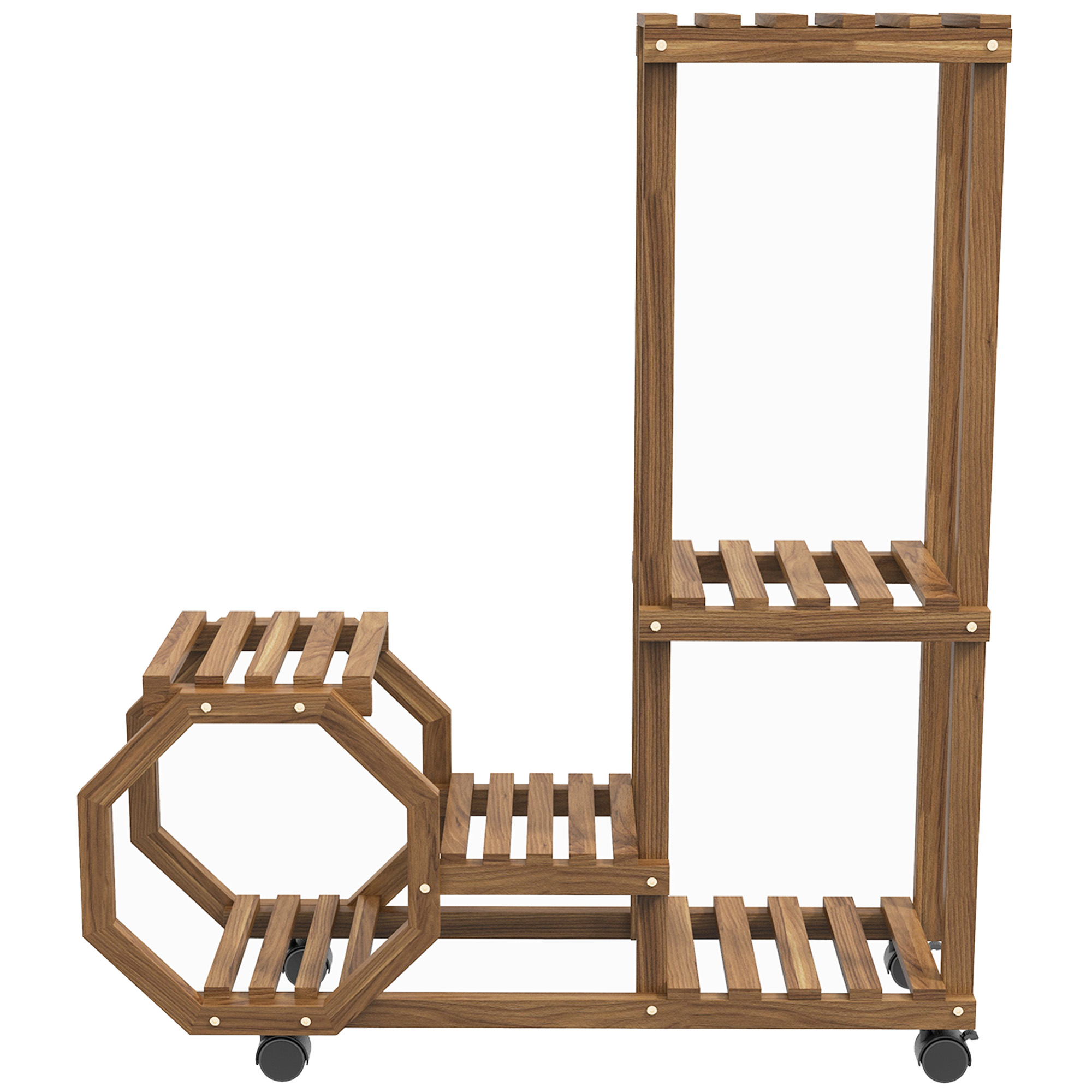 Outsunny Soporte para Plantas con Ruedas Macetero de 5 Niveles de Madera Uso Interno Externo 86x30x102 cm Carbonizado   Aosom España