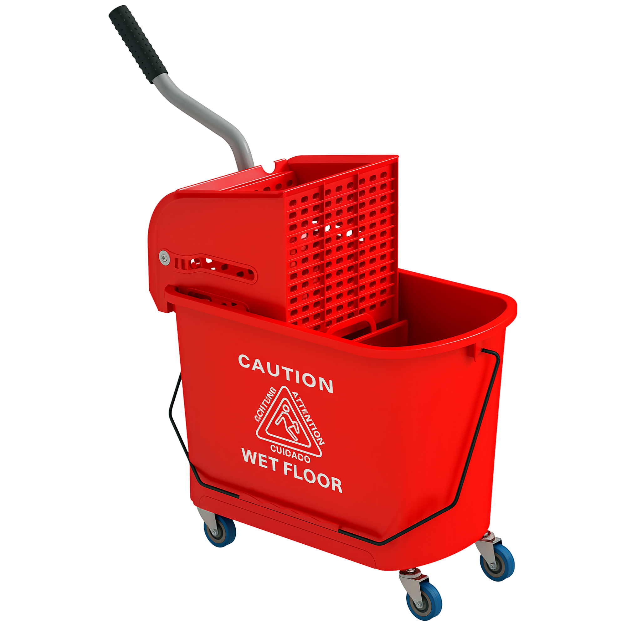 HOMCOM, Cărucior de curățat cu mop și separator de apă pentru curățenie, 20 L, roșu, 60L x 27l x 70,5H cm | Aosom Romania
