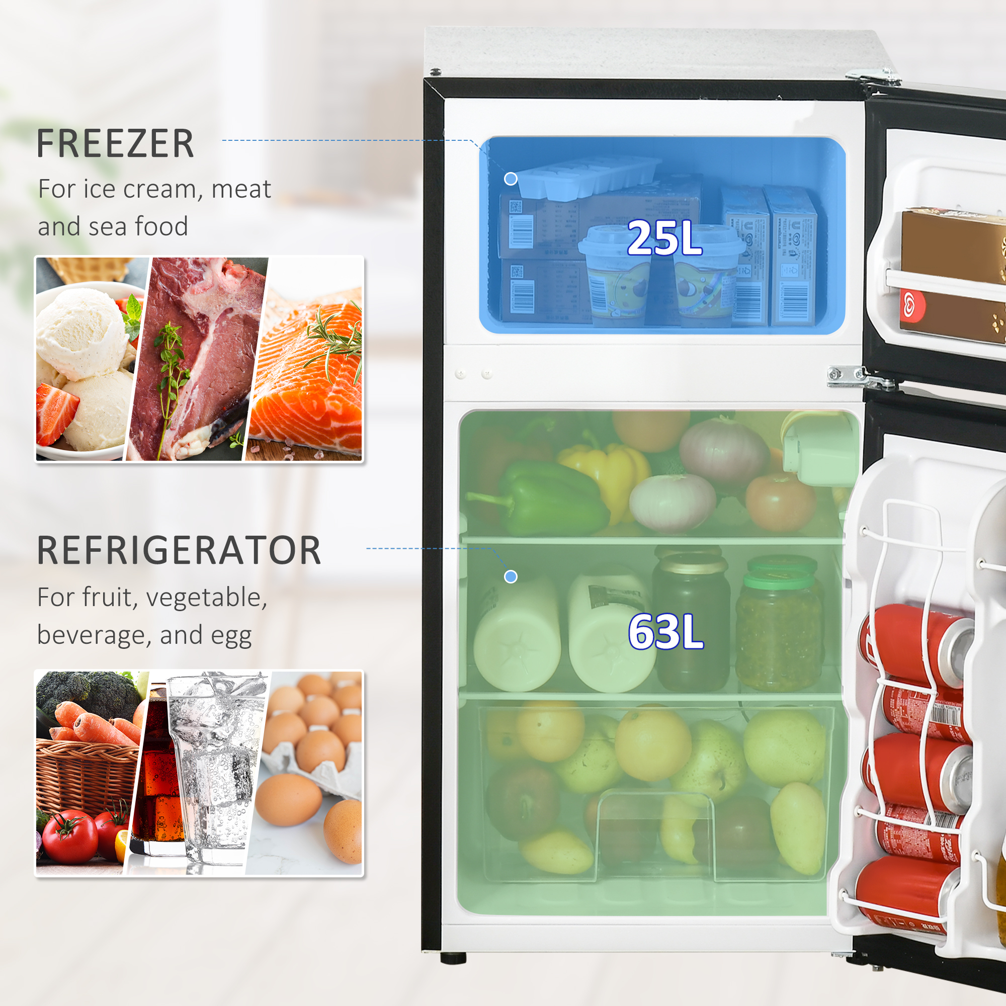 HOMCOM 88L Under Counter Fridge Freezer, Small Refrigerator with 5-Setting, 3 Star Freezer Rating, Black 4