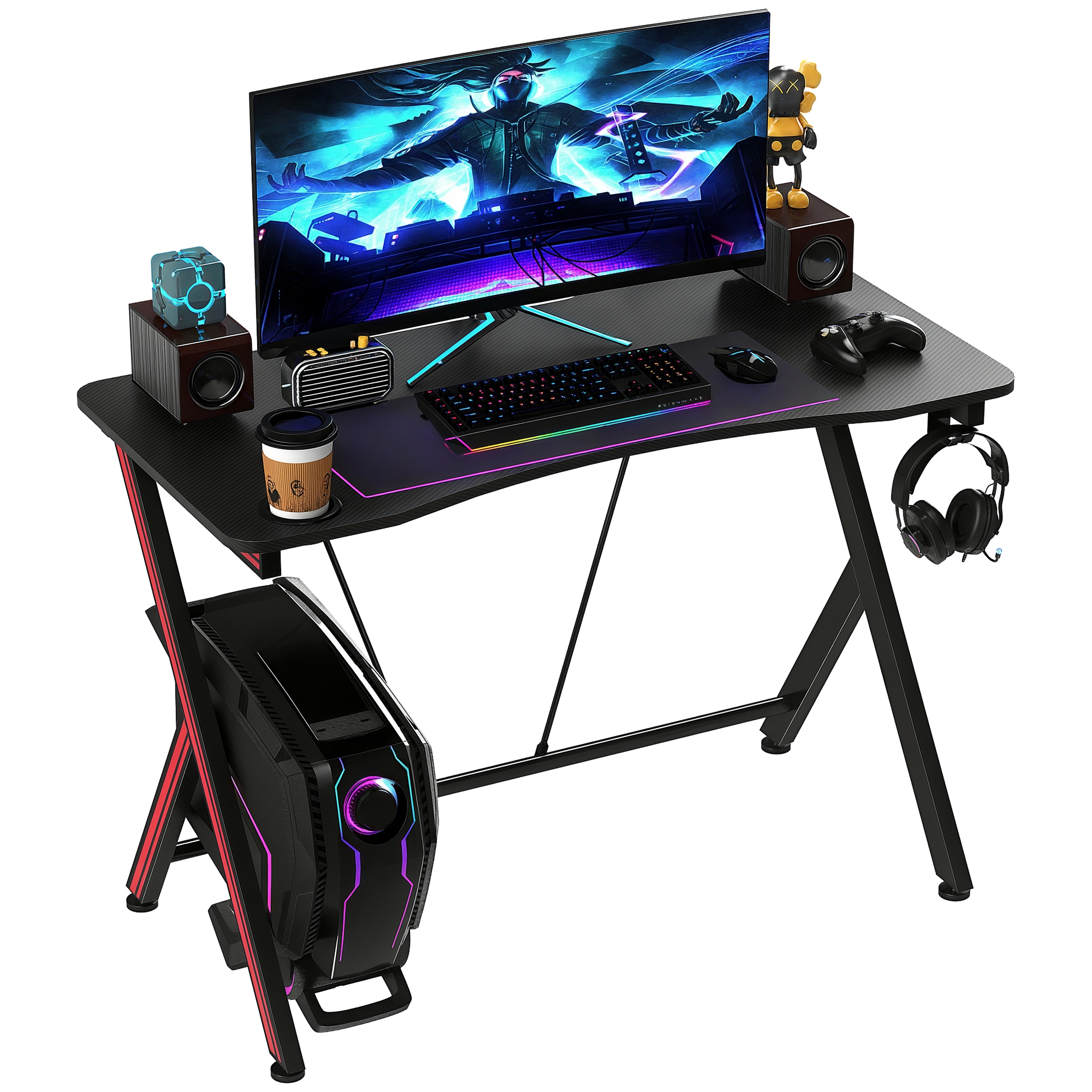 HOMCOM Gaming Tisch Schreibtisch mit Kopfhörerhaken Getränkehalter 105x55x7 günstig online kaufen