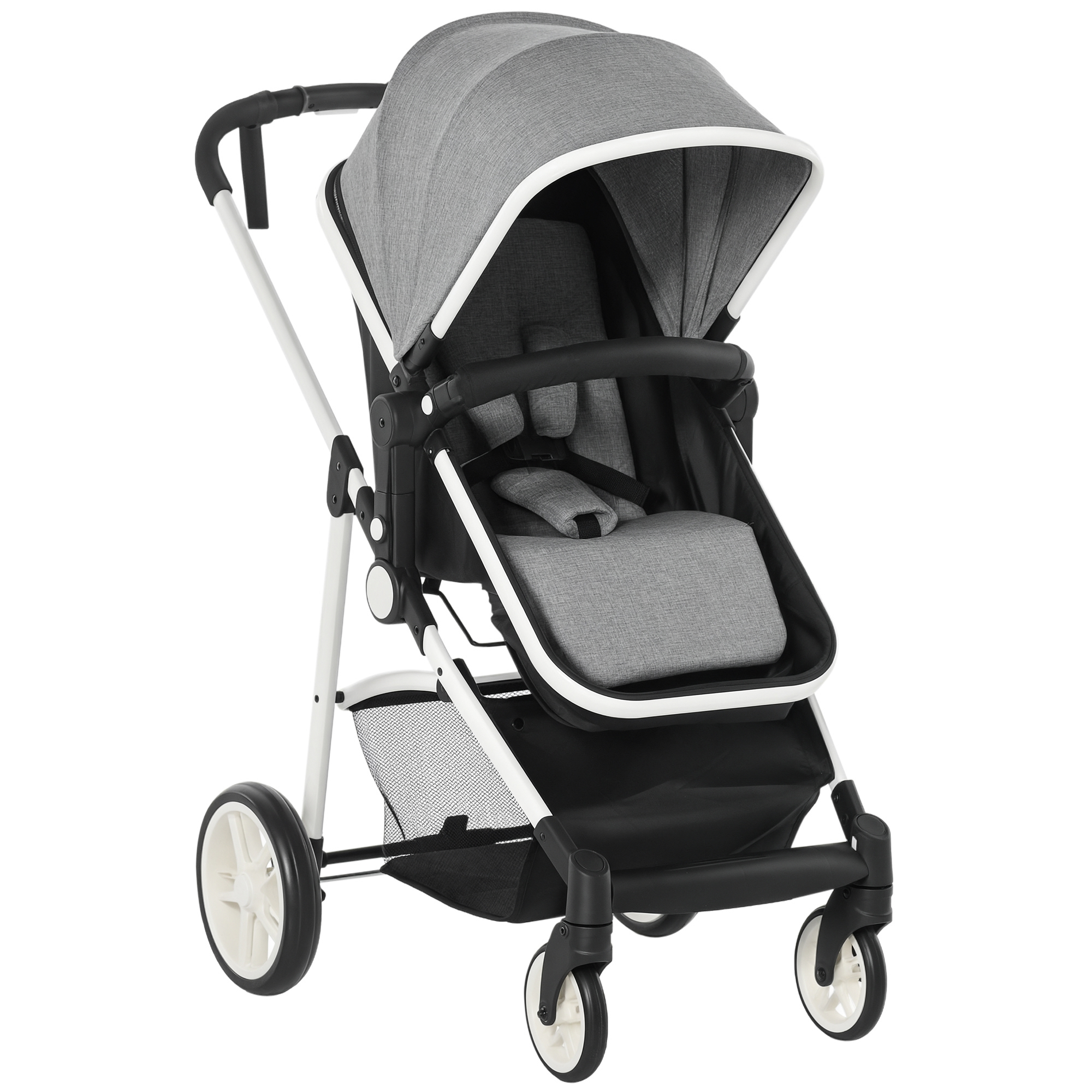 Image of HOMCOM Passeggino Regolabile da Neonato 2 in 1, Carrozzina Neonato Pieghevole 0-36 Mesi Fino a 15kg Grigio Aosom cod005