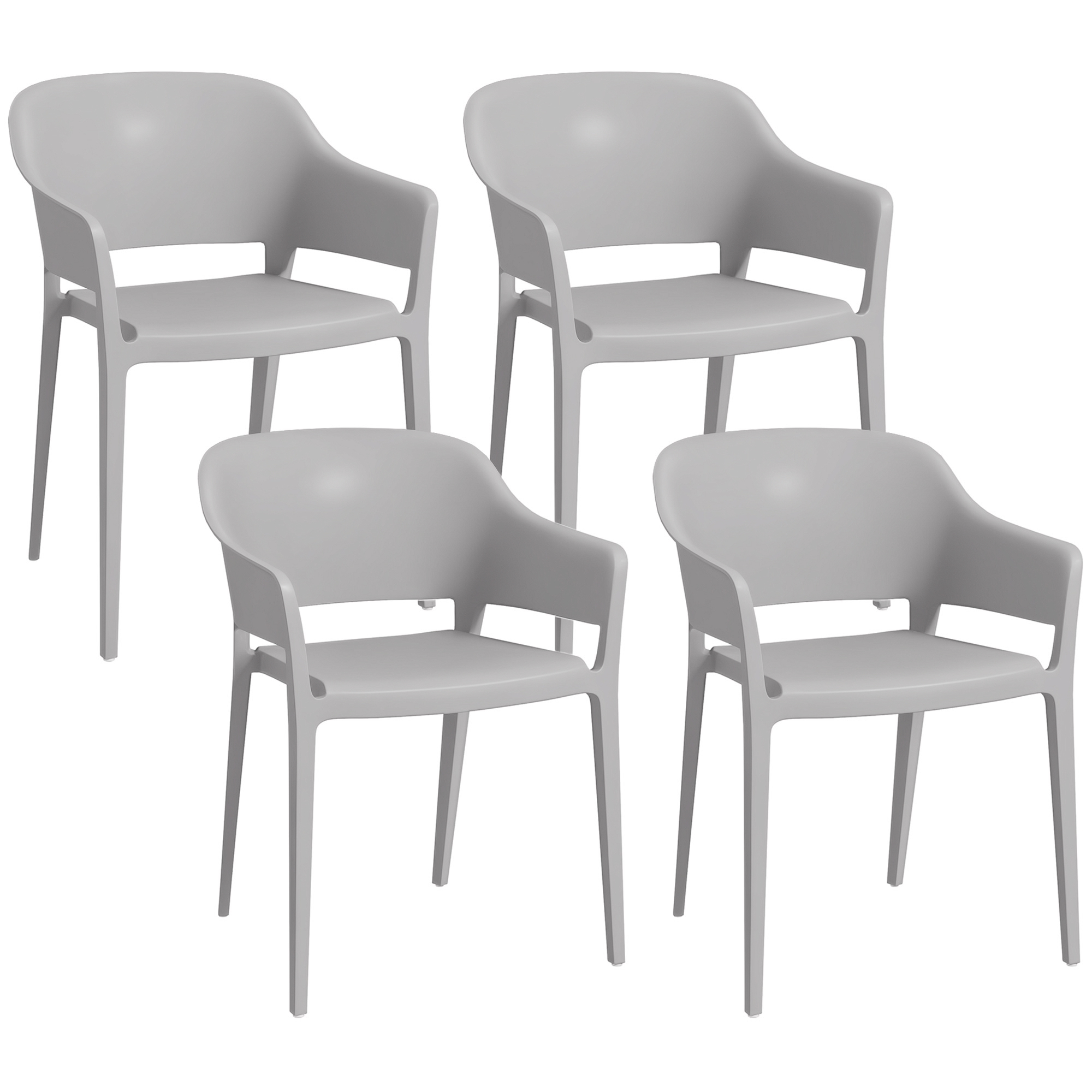 Outsunny Set 4 Sedie da Giardino in Plastica Impilabili con Braccioli e Schienale Alto in PP, Grigio Aosom