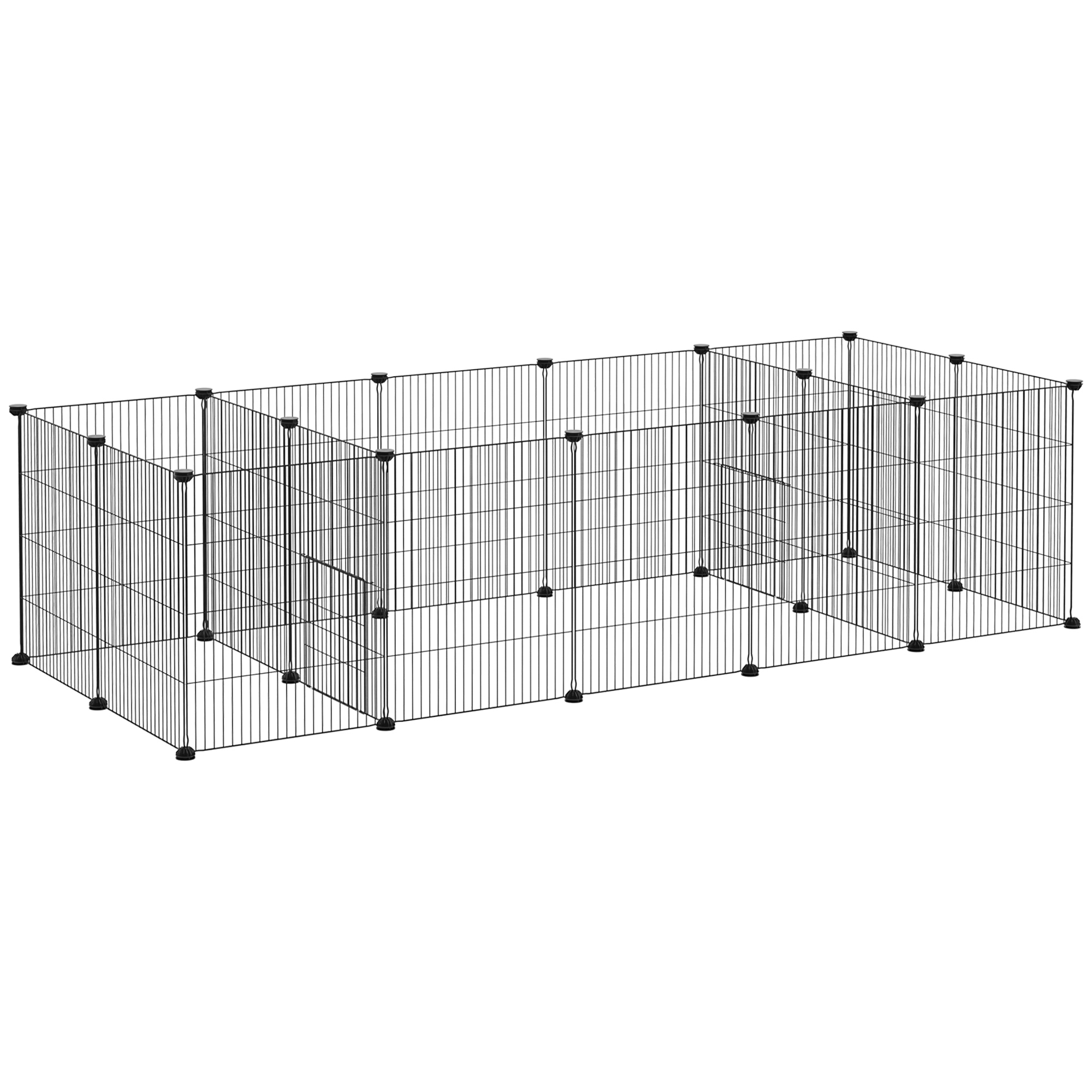 Meilleurs prix pour Parc enclos modulable petits animaux lapins rongeurs chiots - 24 panneaux en fil d'acier - 2 portes - 175L x 70l x 45H cm - noir