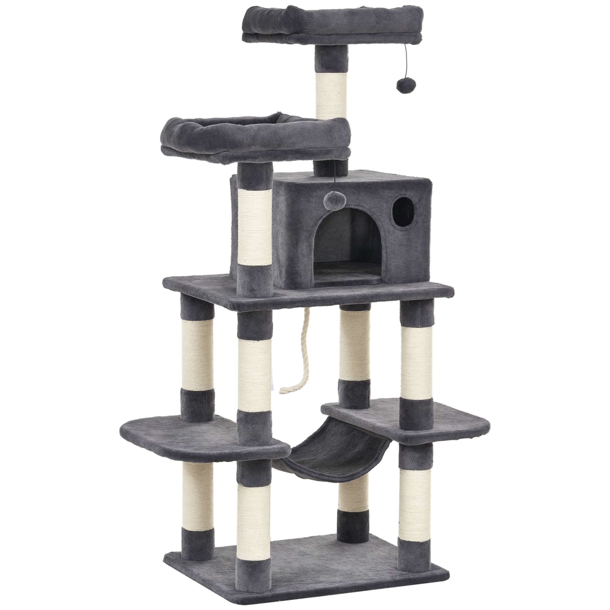 PawHut Kratzbaum Katzenbaum 144H cm mit Wandgurt, Luxus Kletterbaum mit Hän günstig online kaufen